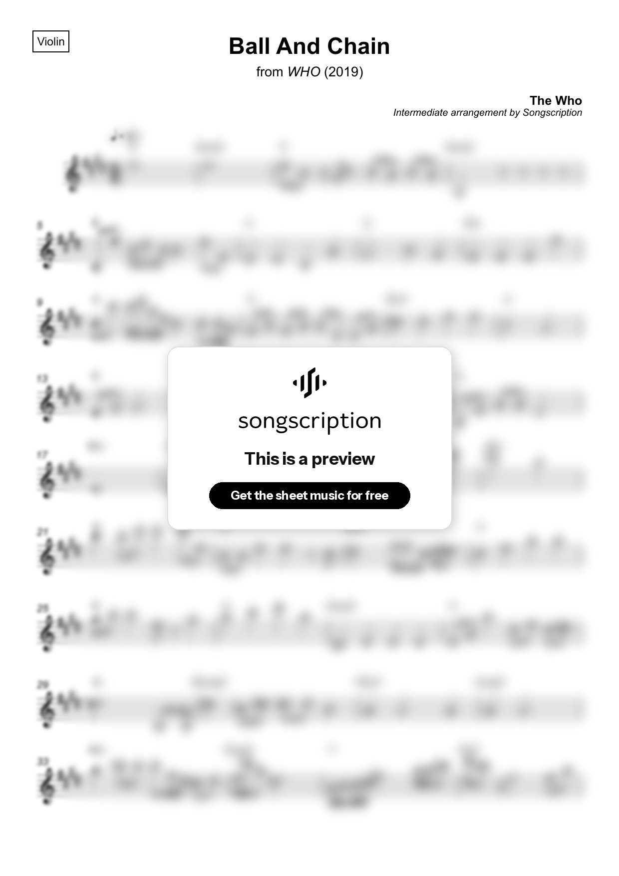 Intermediate Violin Sheet Music for "Ball And Chain" by The Who