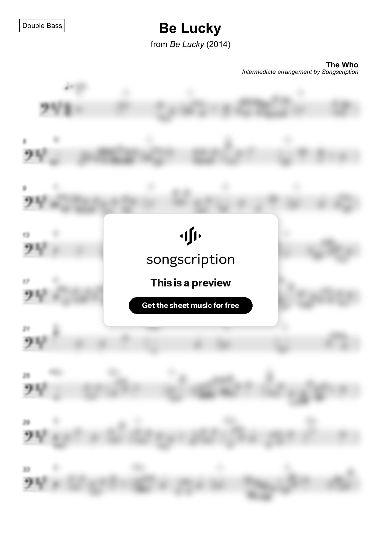 Intermediate Double Bass Sheet Music for "Be Lucky" by The Who