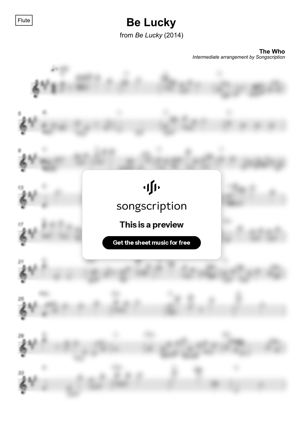 Intermediate Flute Sheet Music for "Be Lucky" by The Who