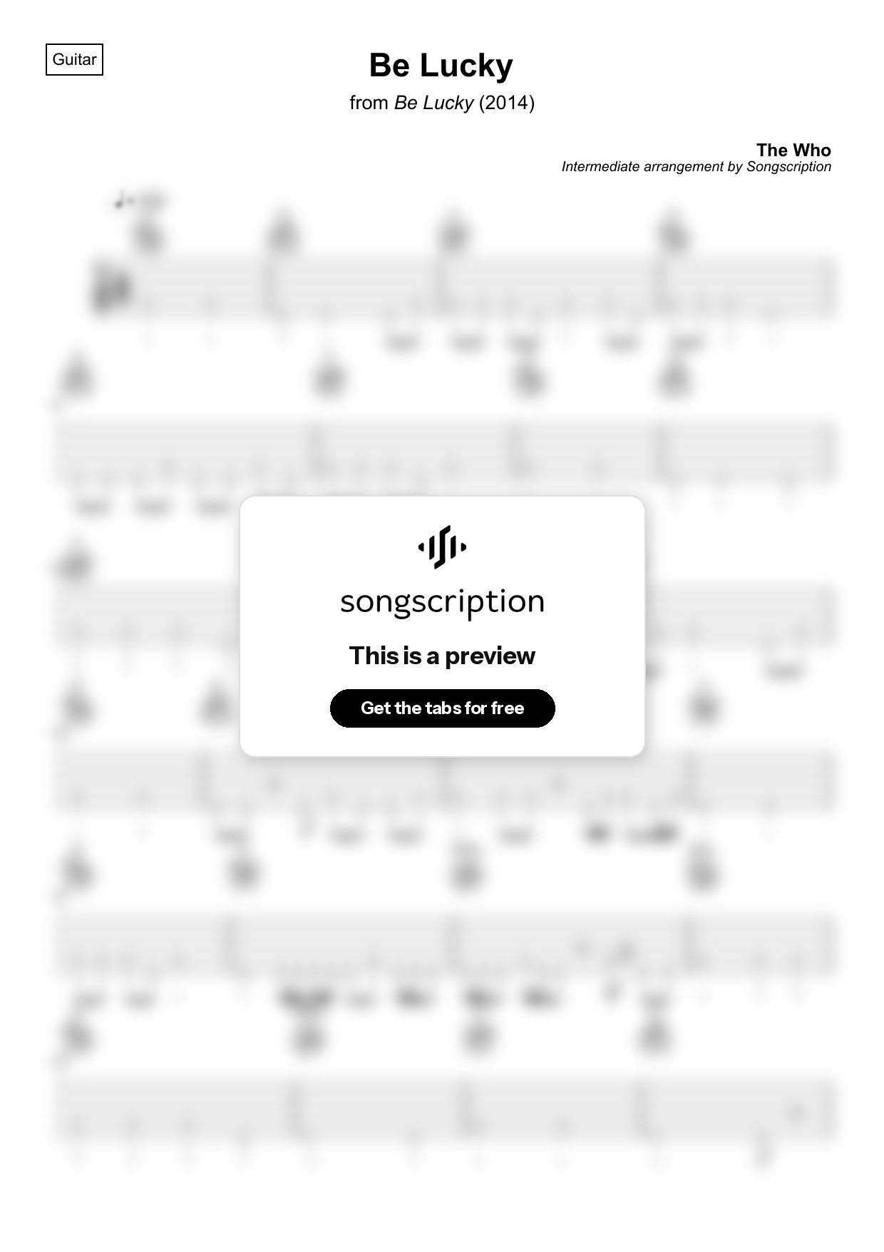 Intermediate Acoustic Guitar Tabs for "Be Lucky" by The Who