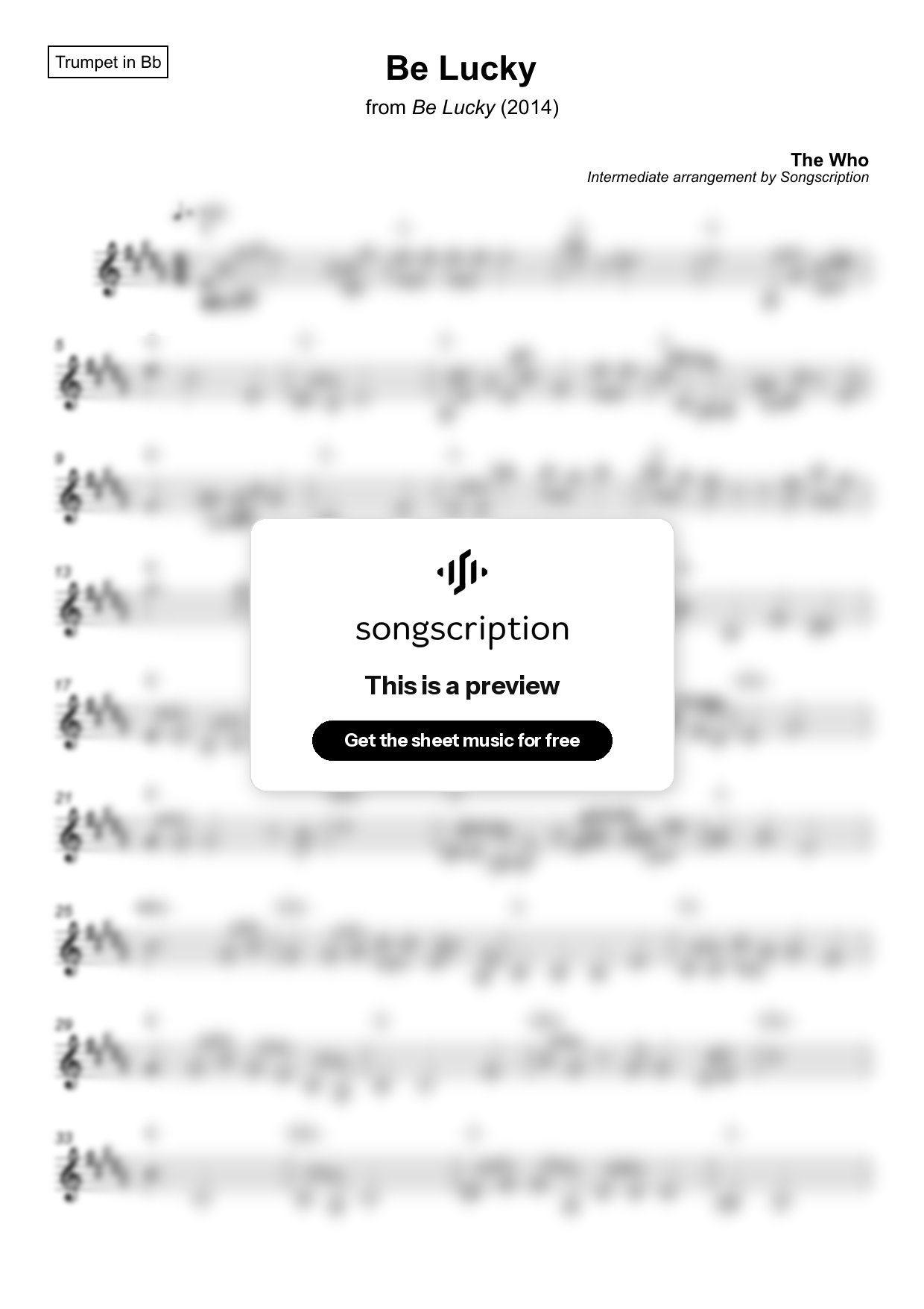 Intermediate Trumpet Sheet Music for "Be Lucky" by The Who