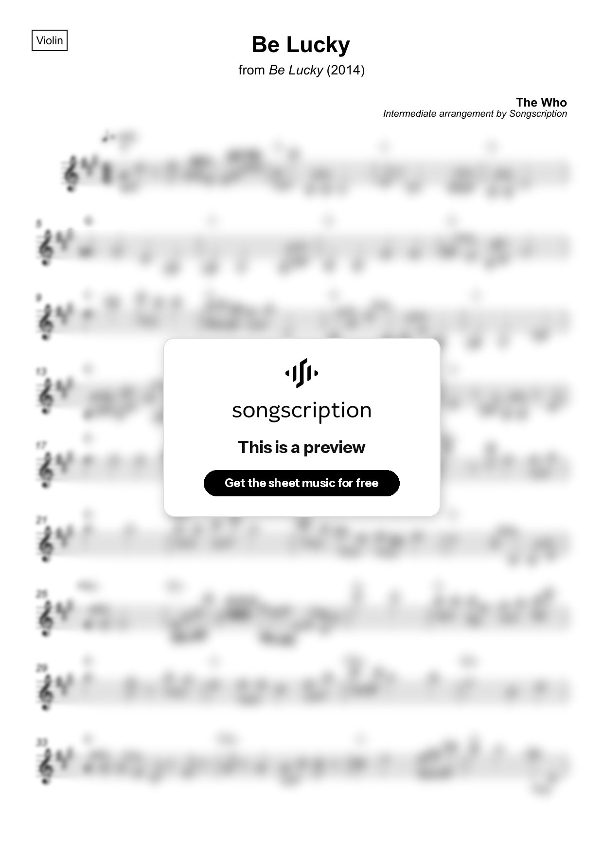 Intermediate Violin Sheet Music for "Be Lucky" by The Who
