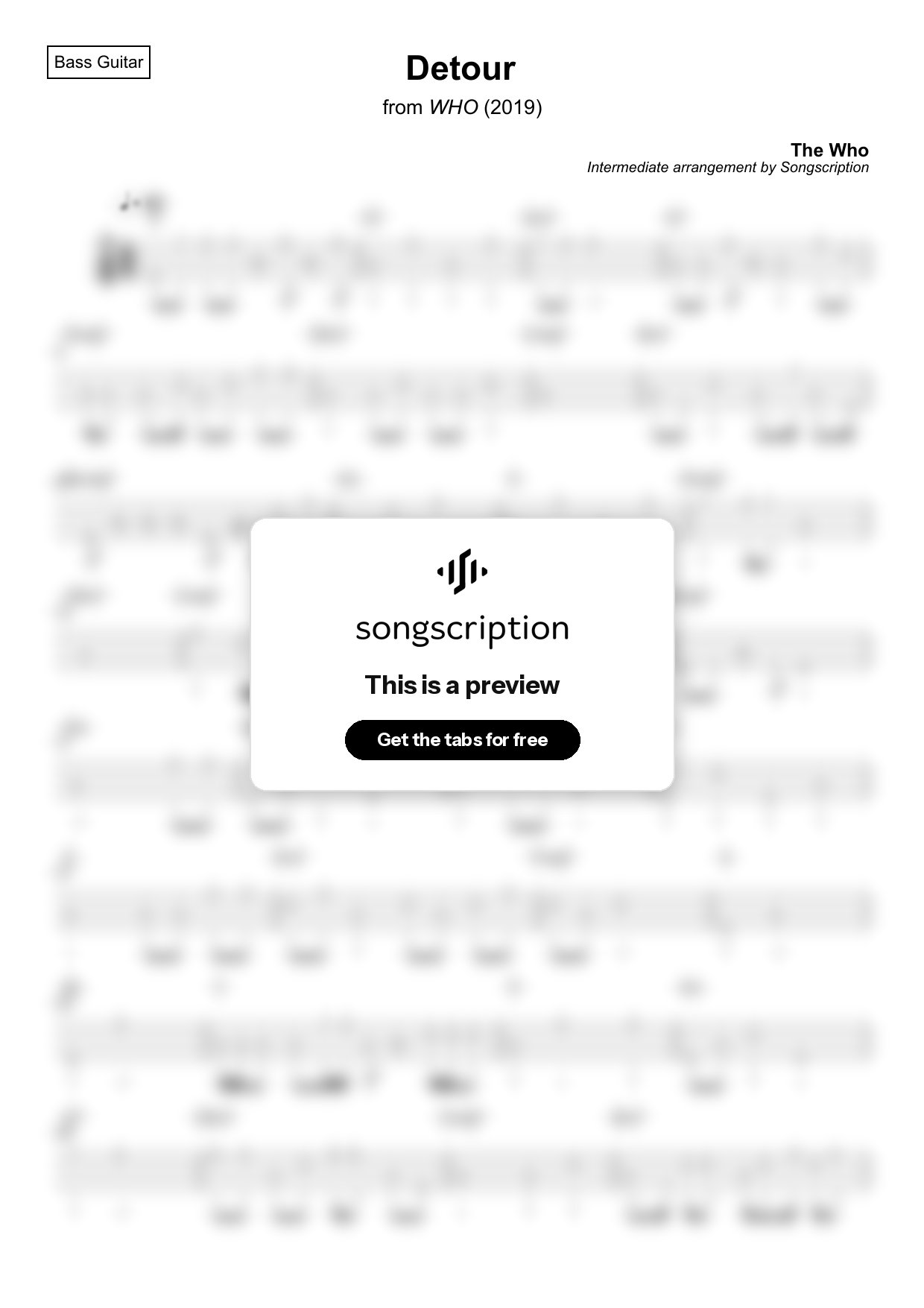 Intermediate Bass Guitar Tabs for "Detour" by The Who