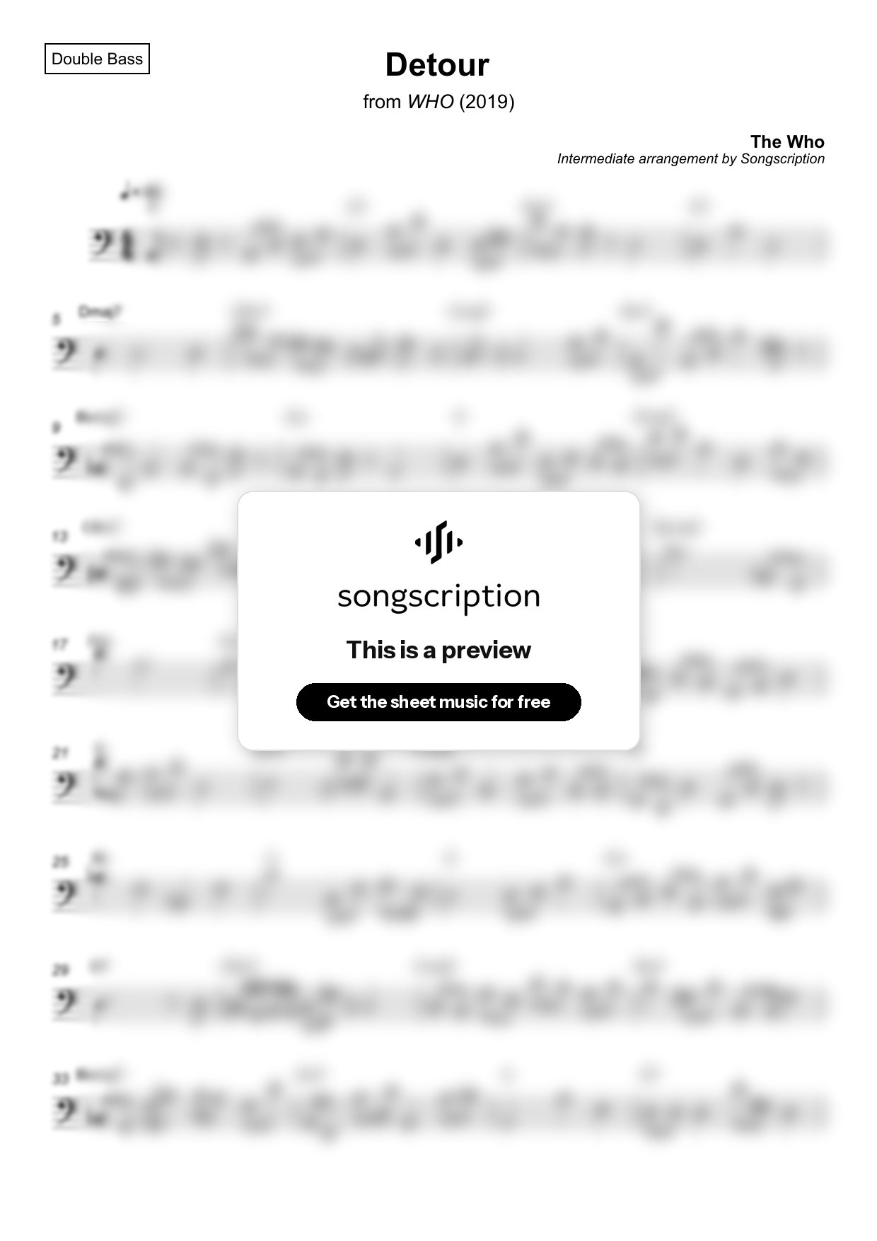 Intermediate Double Bass Sheet Music for "Detour" by The Who