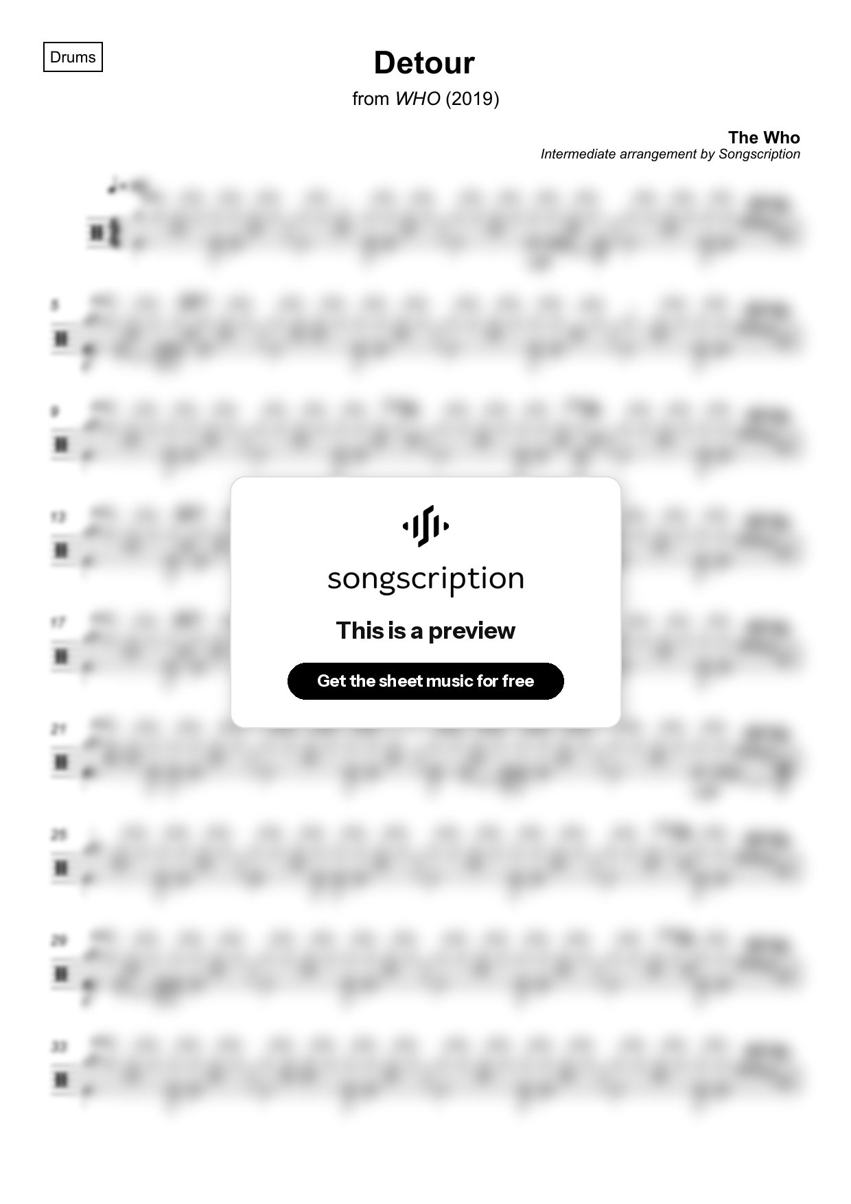 Intermediate Drums Sheet Music for "Detour" by The Who
