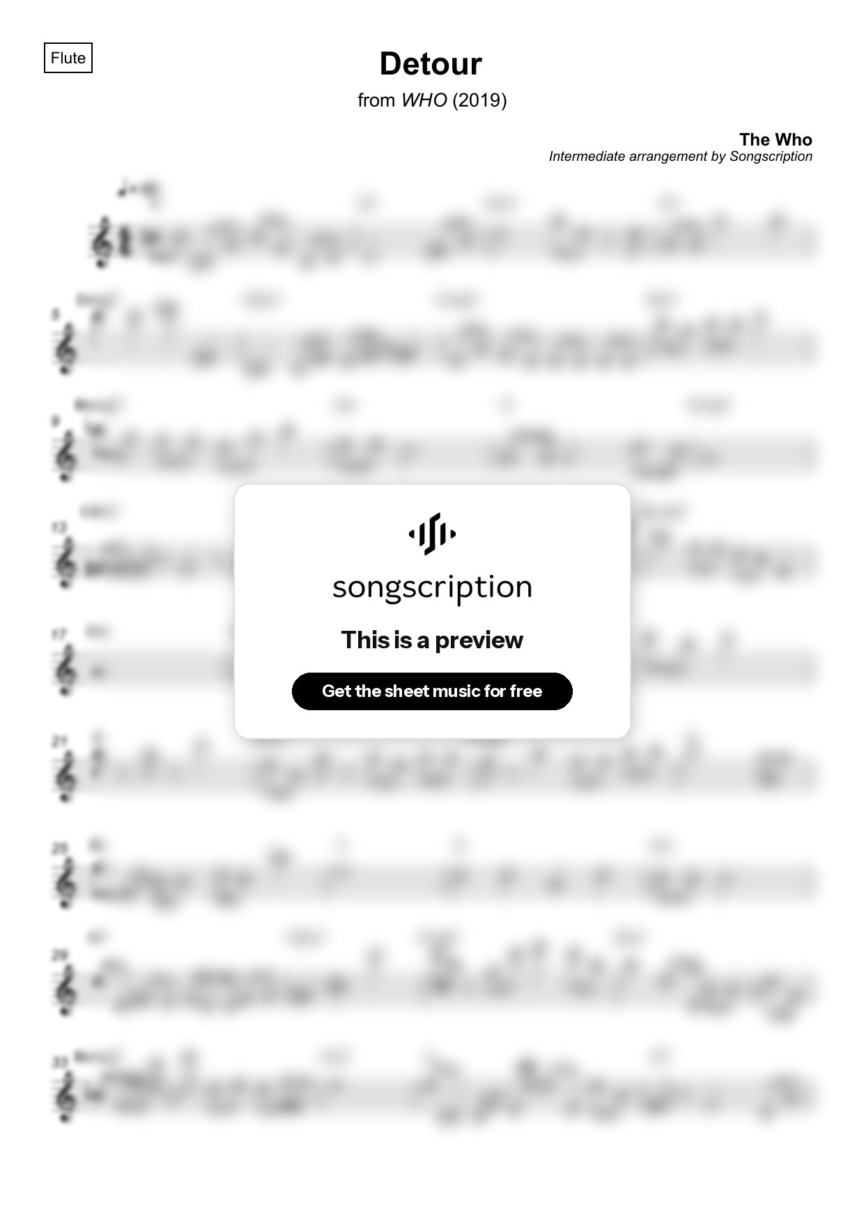Intermediate Flute Sheet Music for "Detour" by The Who