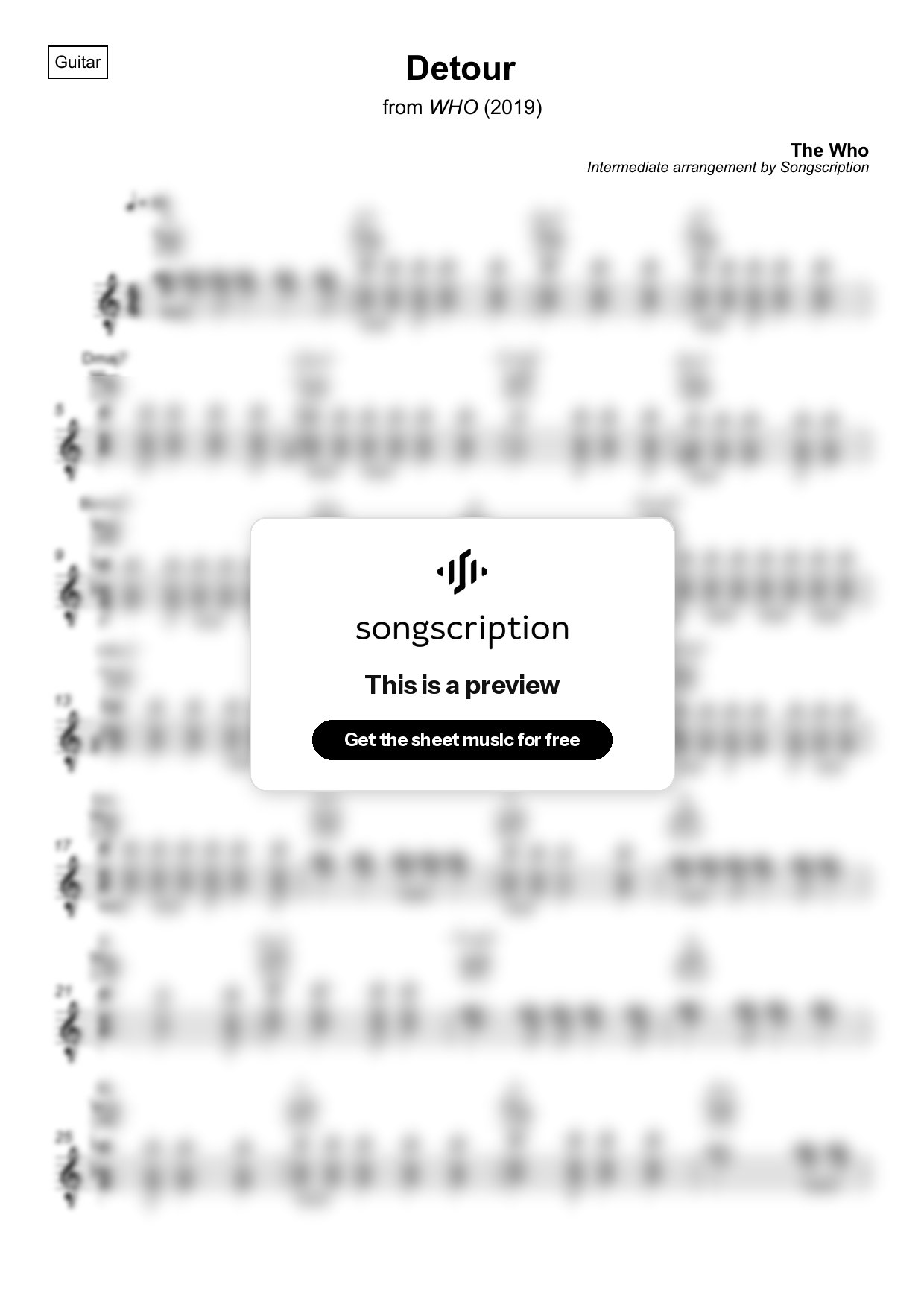 Intermediate Acoustic Guitar Sheet Music for "Detour" by The Who