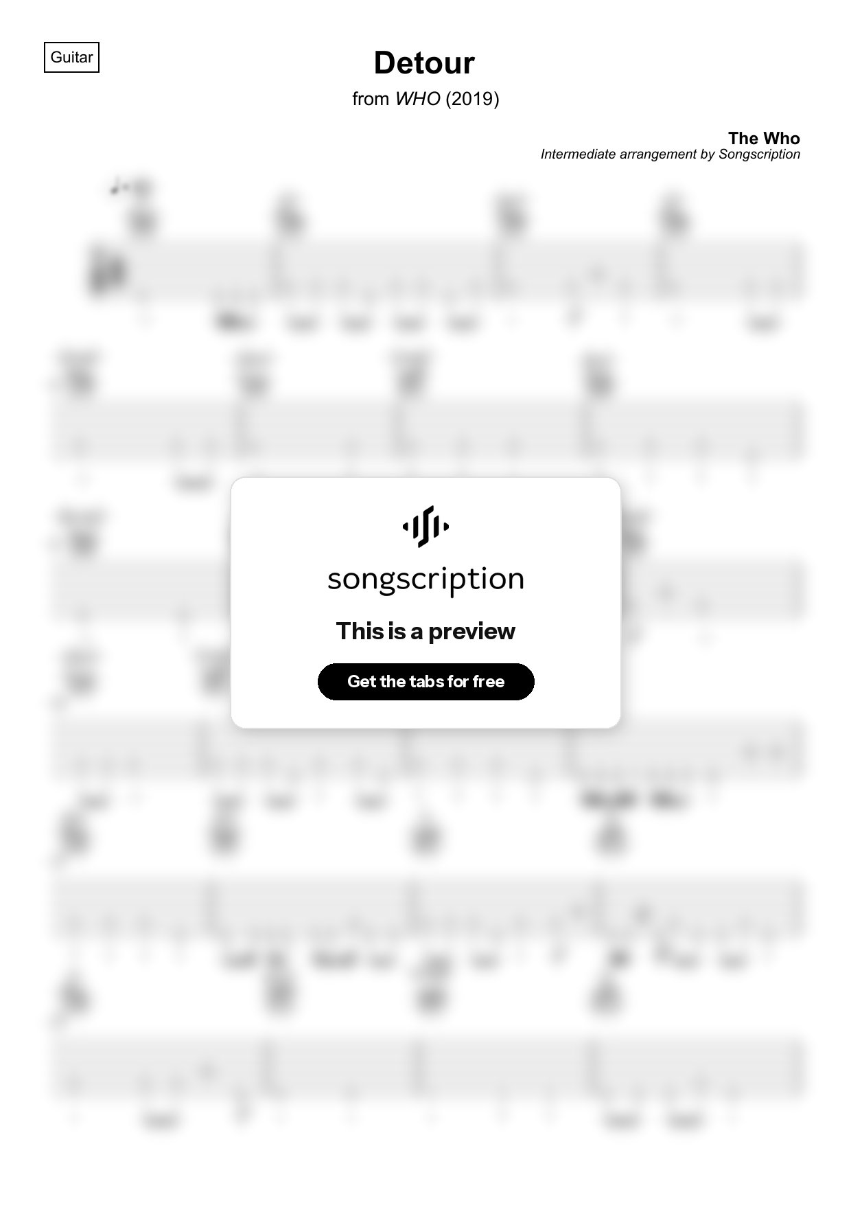 Intermediate Acoustic Guitar Tabs for "Detour" by The Who