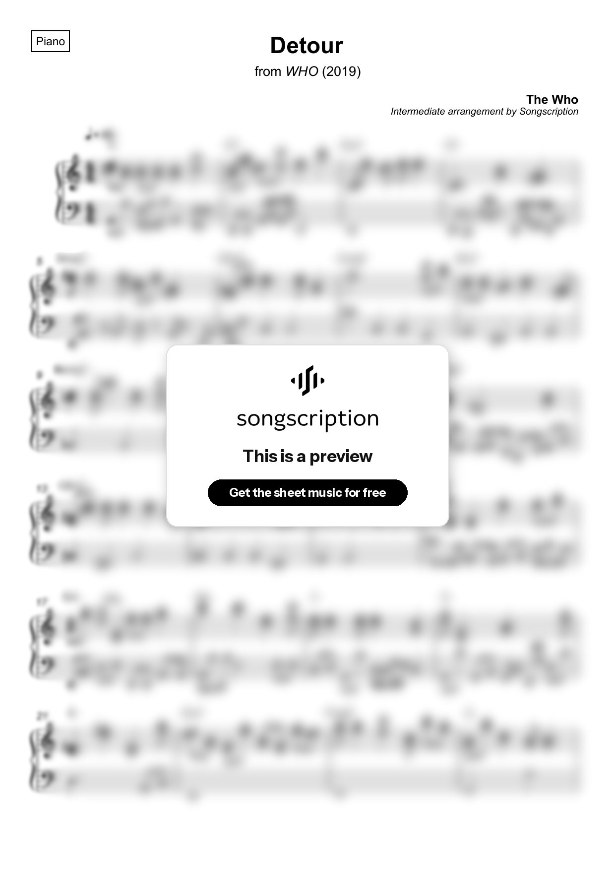 Intermediate Piano Sheet Music for "Detour" by The Who