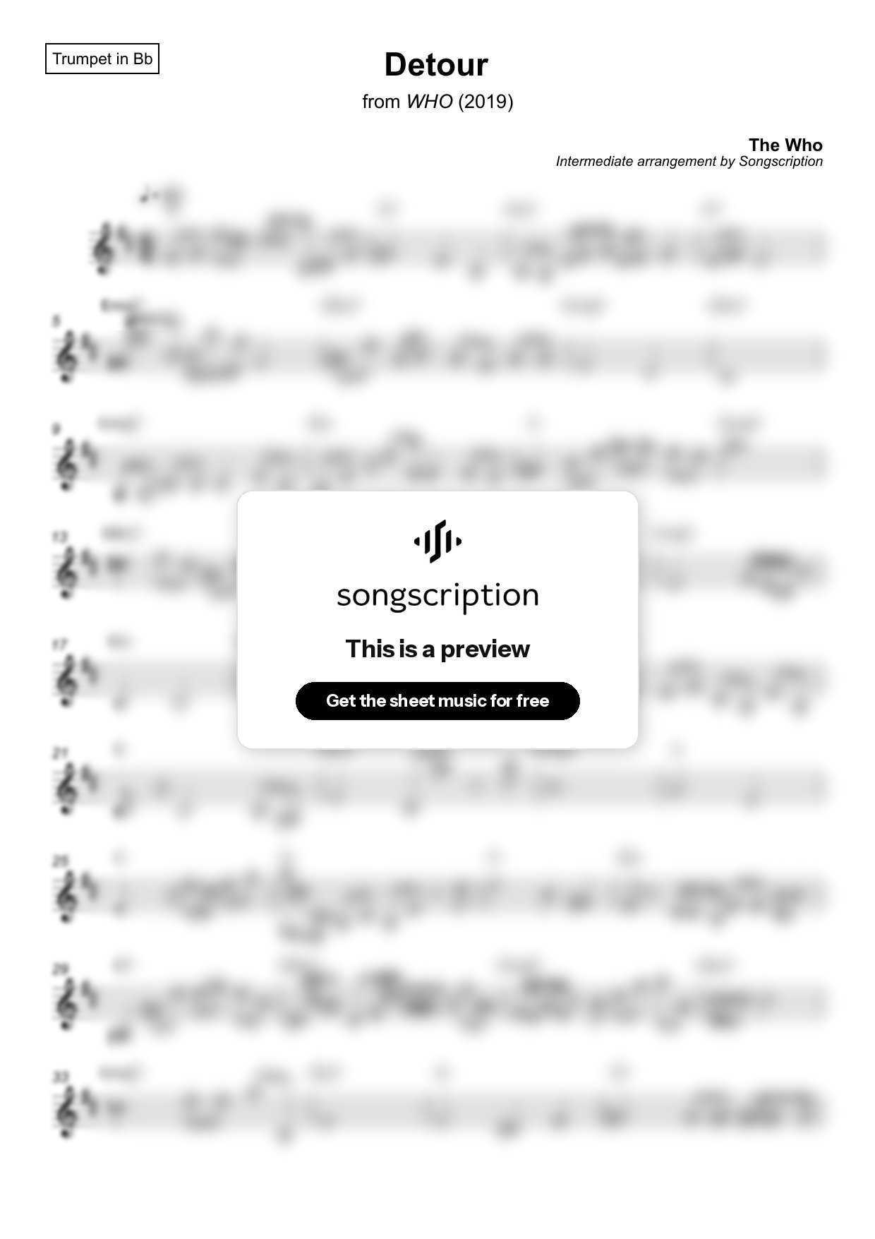Intermediate Trumpet Sheet Music for "Detour" by The Who