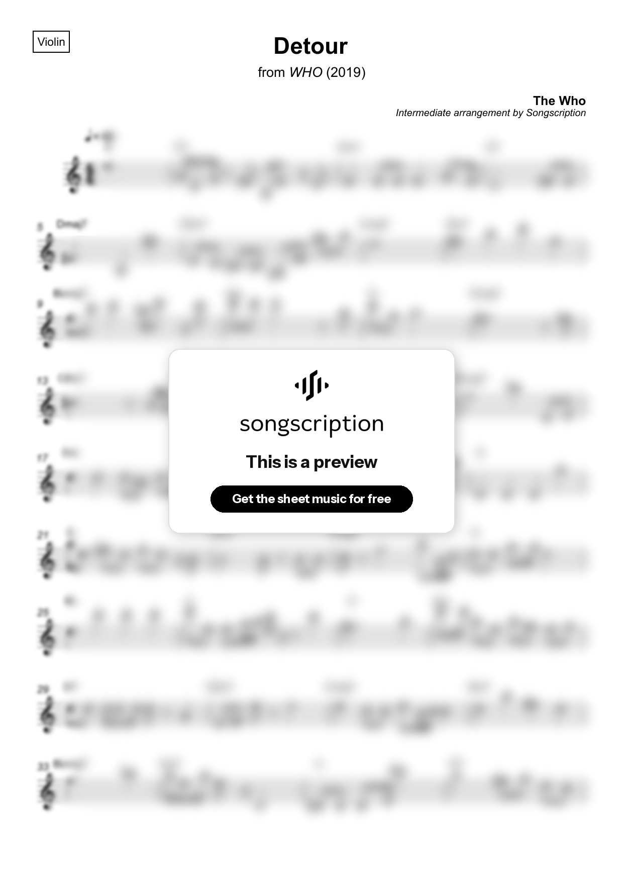 Intermediate Violin Sheet Music for "Detour" by The Who