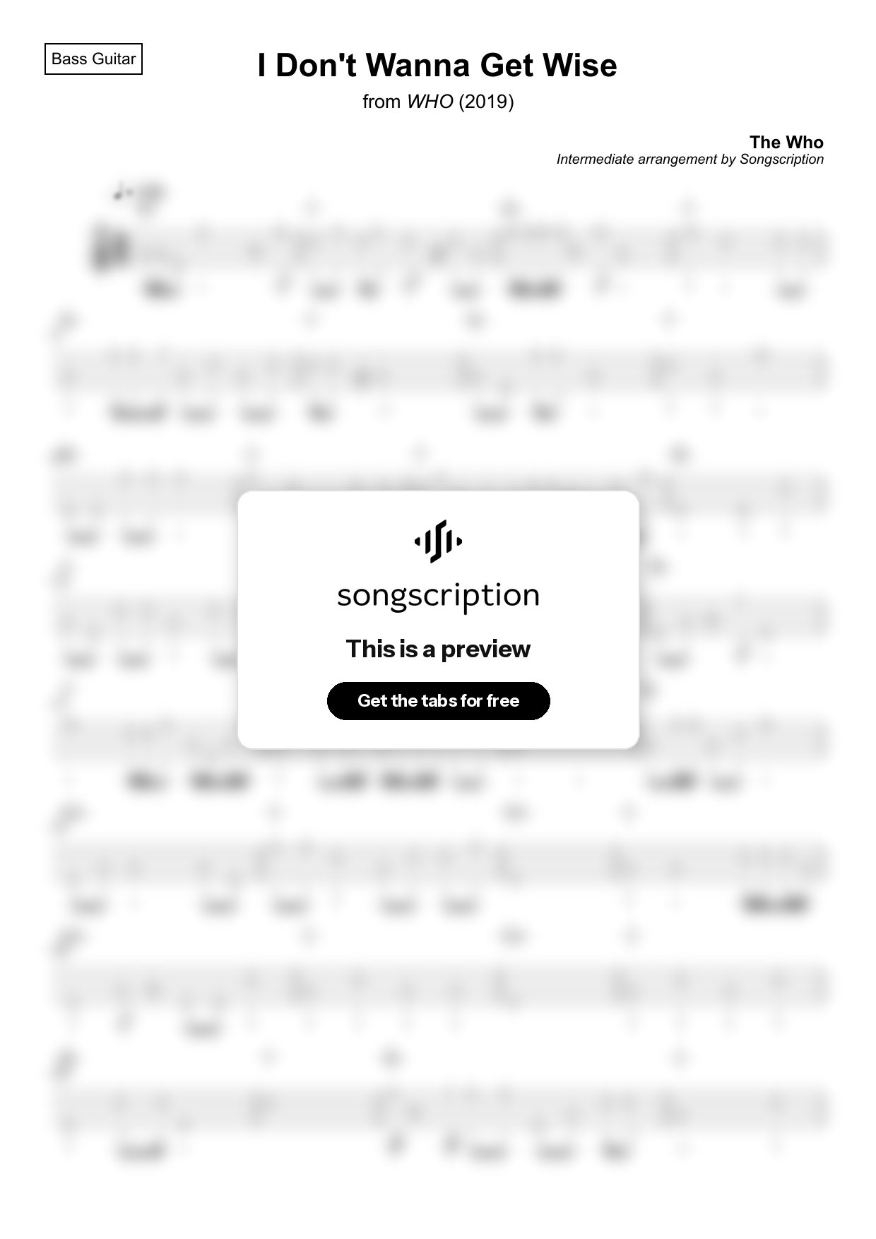 Intermediate Bass Guitar Tabs for "I Don't Wanna Get Wise" by The Who