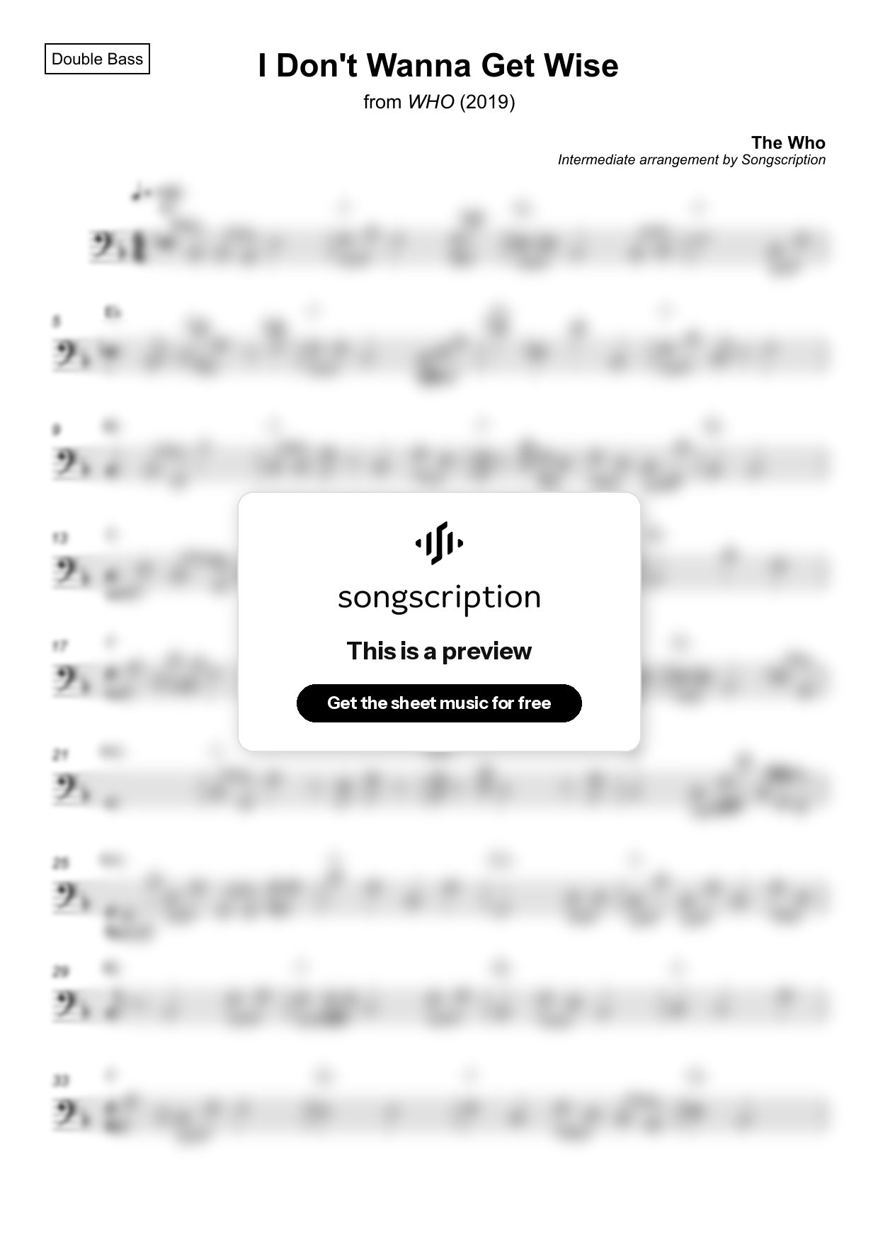 Intermediate Double Bass Sheet Music for "I Don't Wanna Get Wise" by The Who