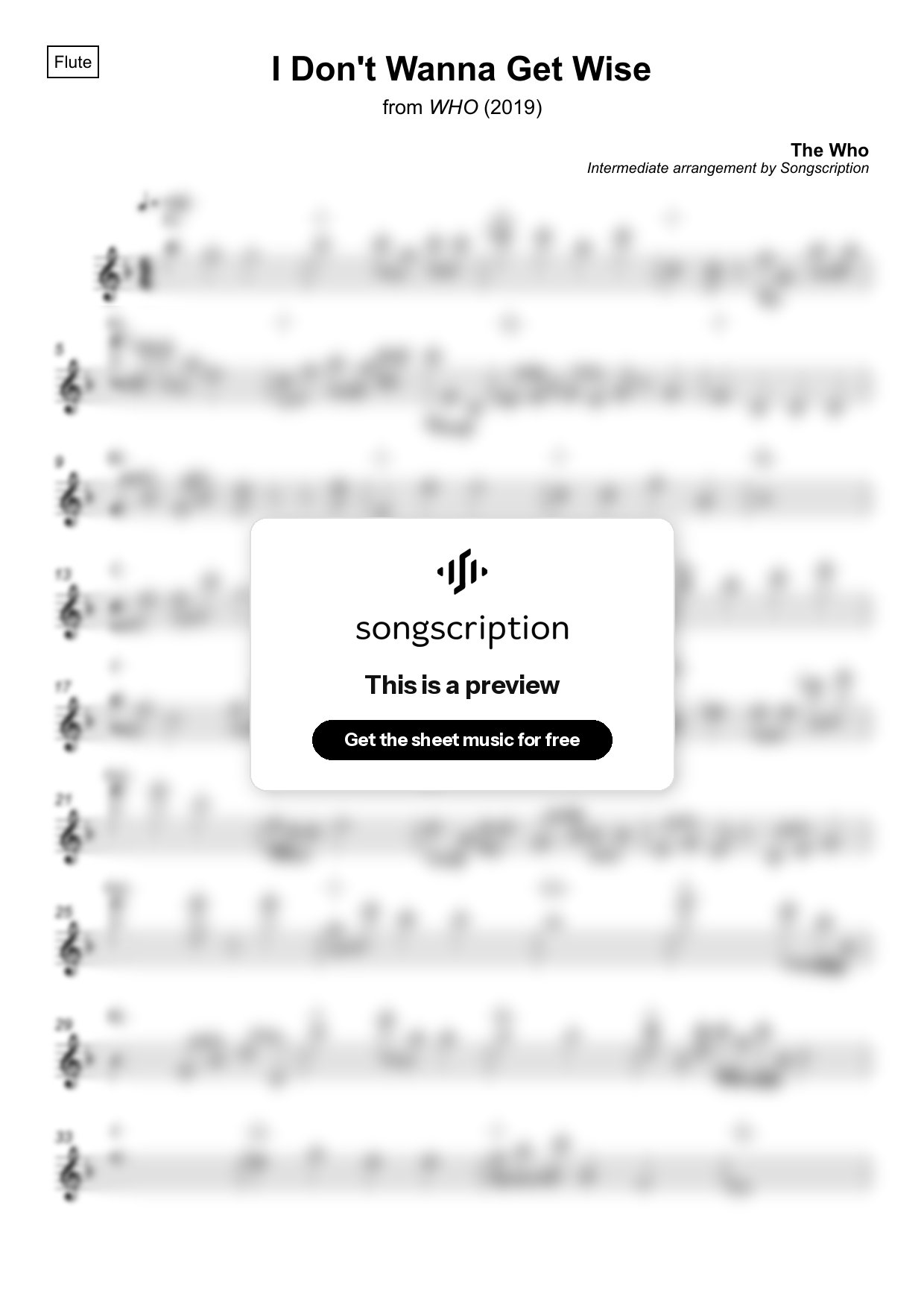 Intermediate Flute Sheet Music for "I Don't Wanna Get Wise" by The Who