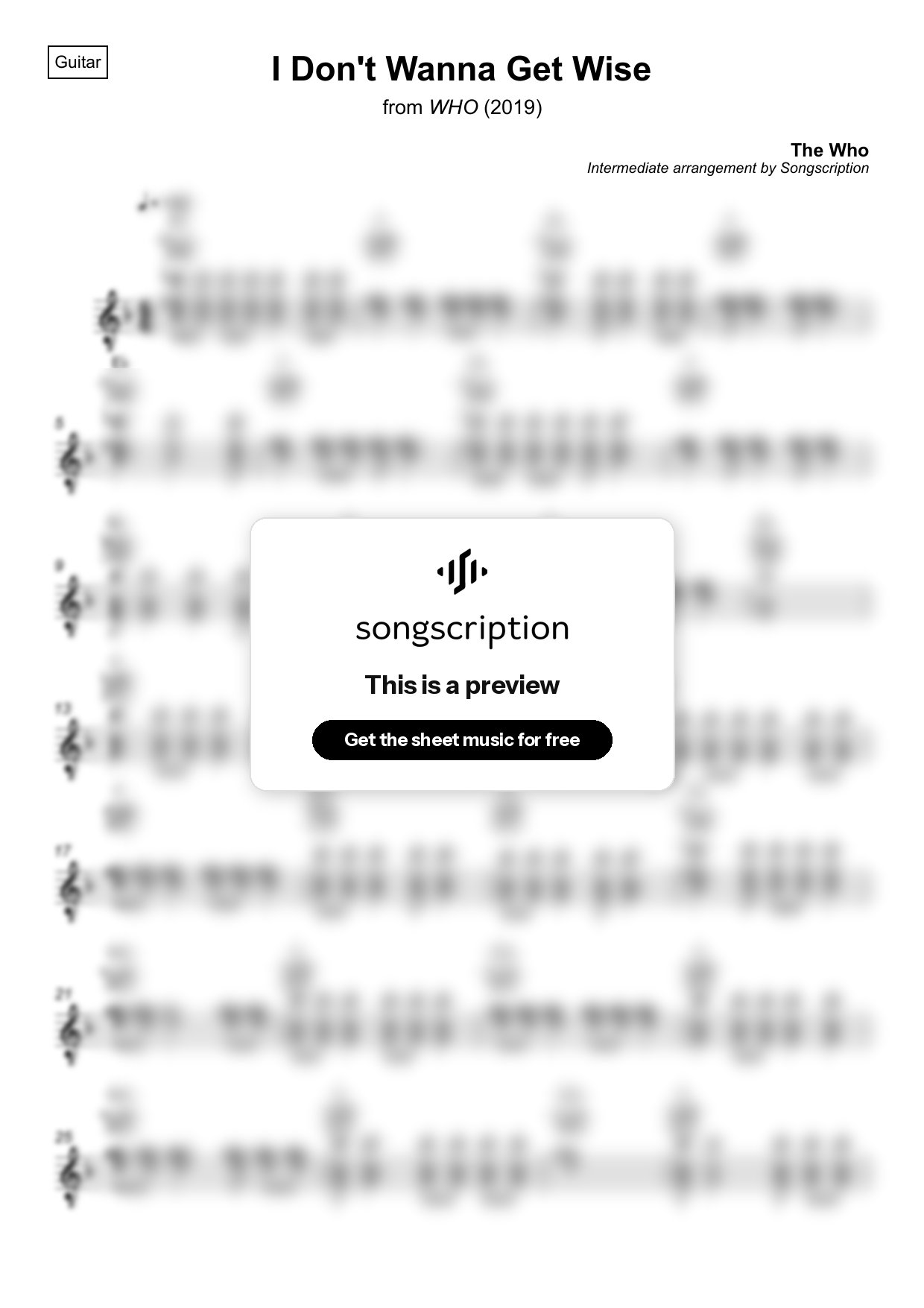 Intermediate Acoustic Guitar Sheet Music for "I Don't Wanna Get Wise" by The Who
