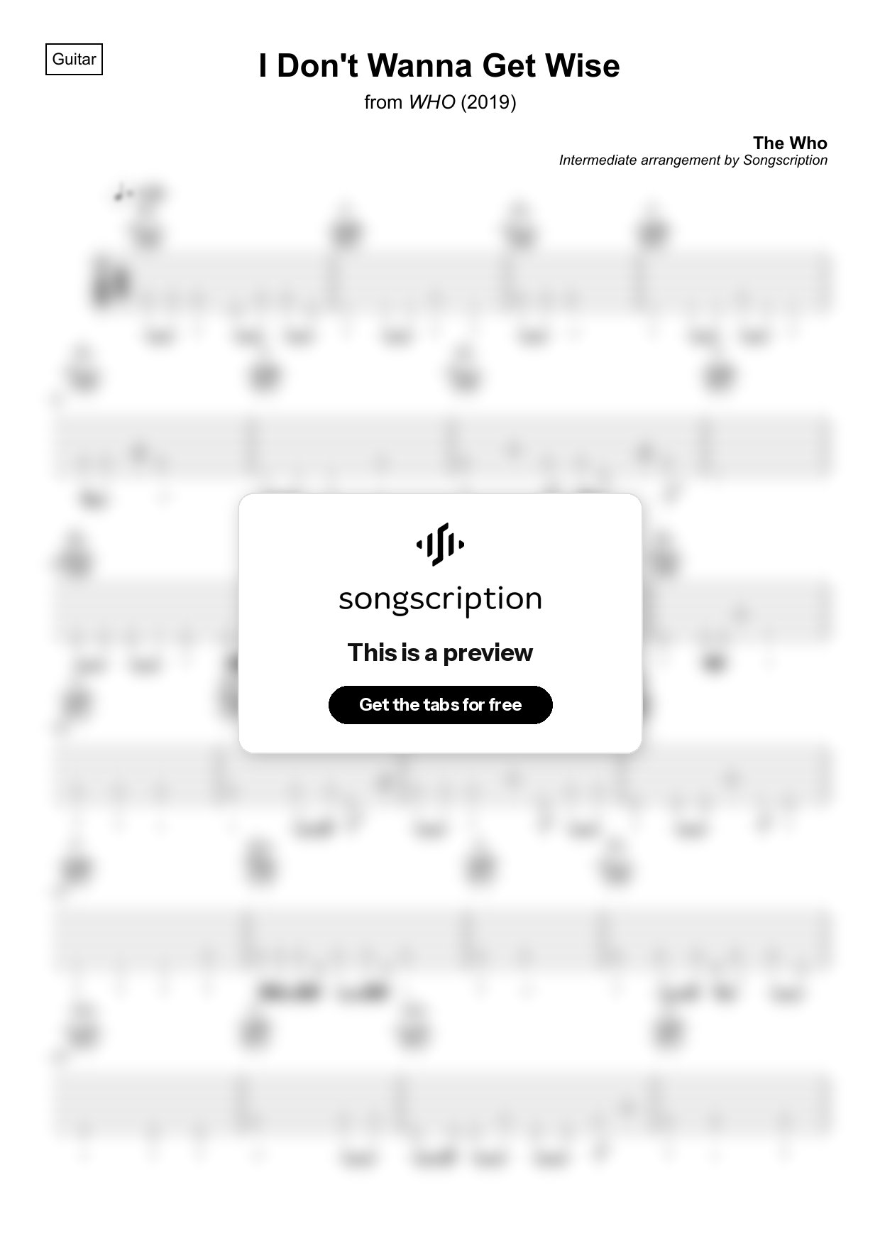 Intermediate Acoustic Guitar Tabs for "I Don't Wanna Get Wise" by The Who