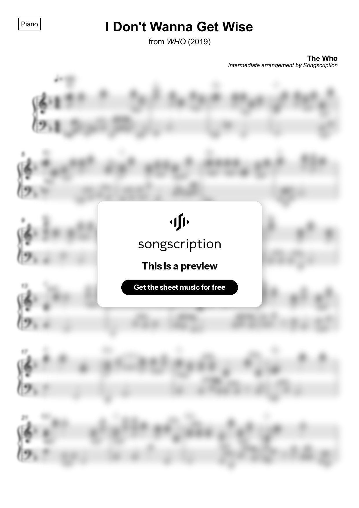 Intermediate Piano Sheet Music for "I Don't Wanna Get Wise" by The Who