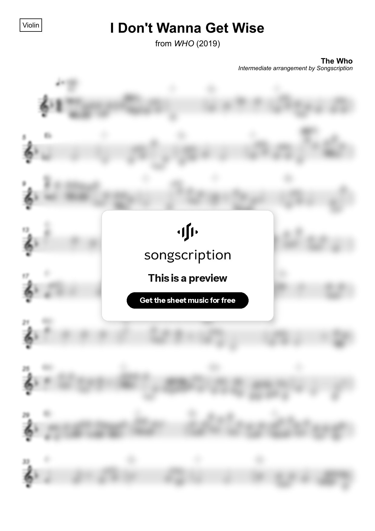 Intermediate Violin Sheet Music for "I Don't Wanna Get Wise" by The Who