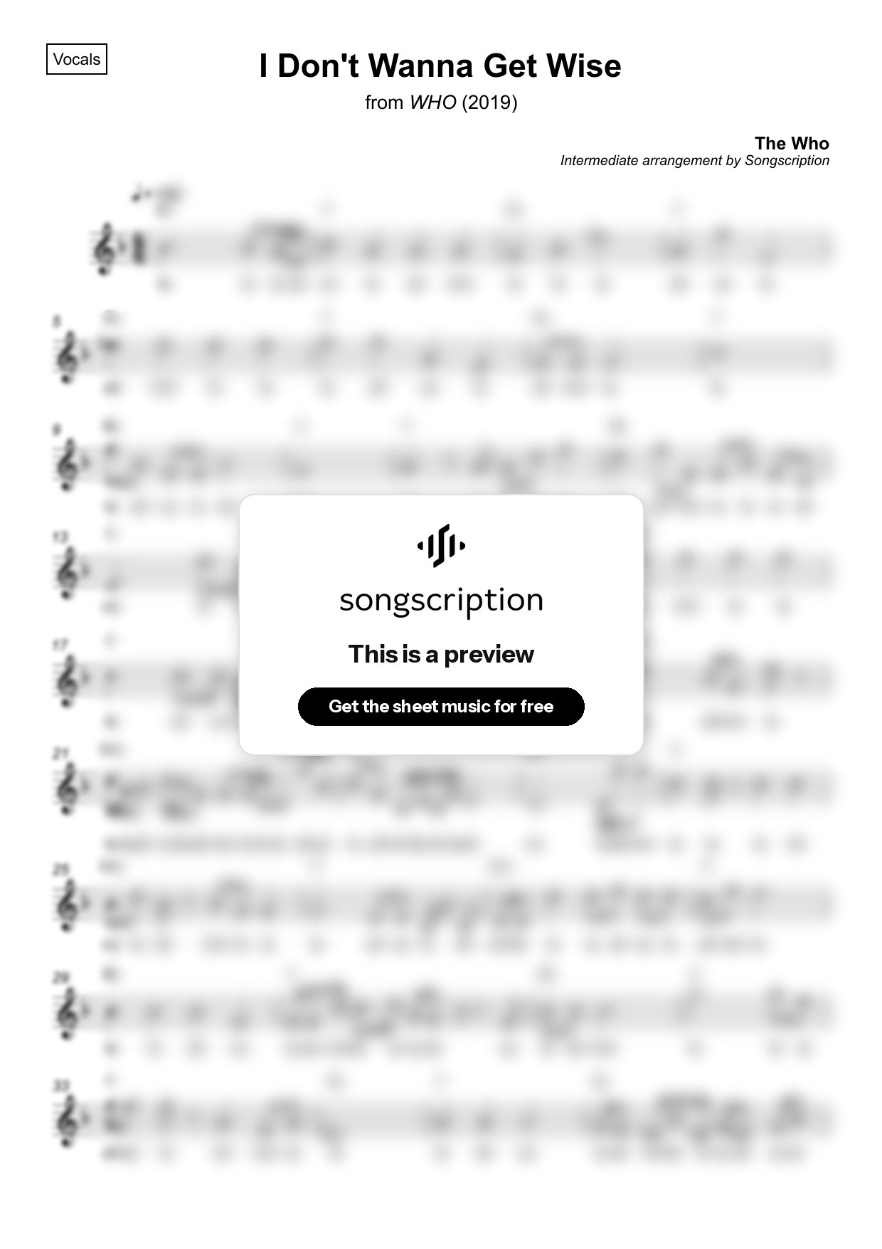 Intermediate Vocals Sheet Music for "I Don't Wanna Get Wise" by The Who