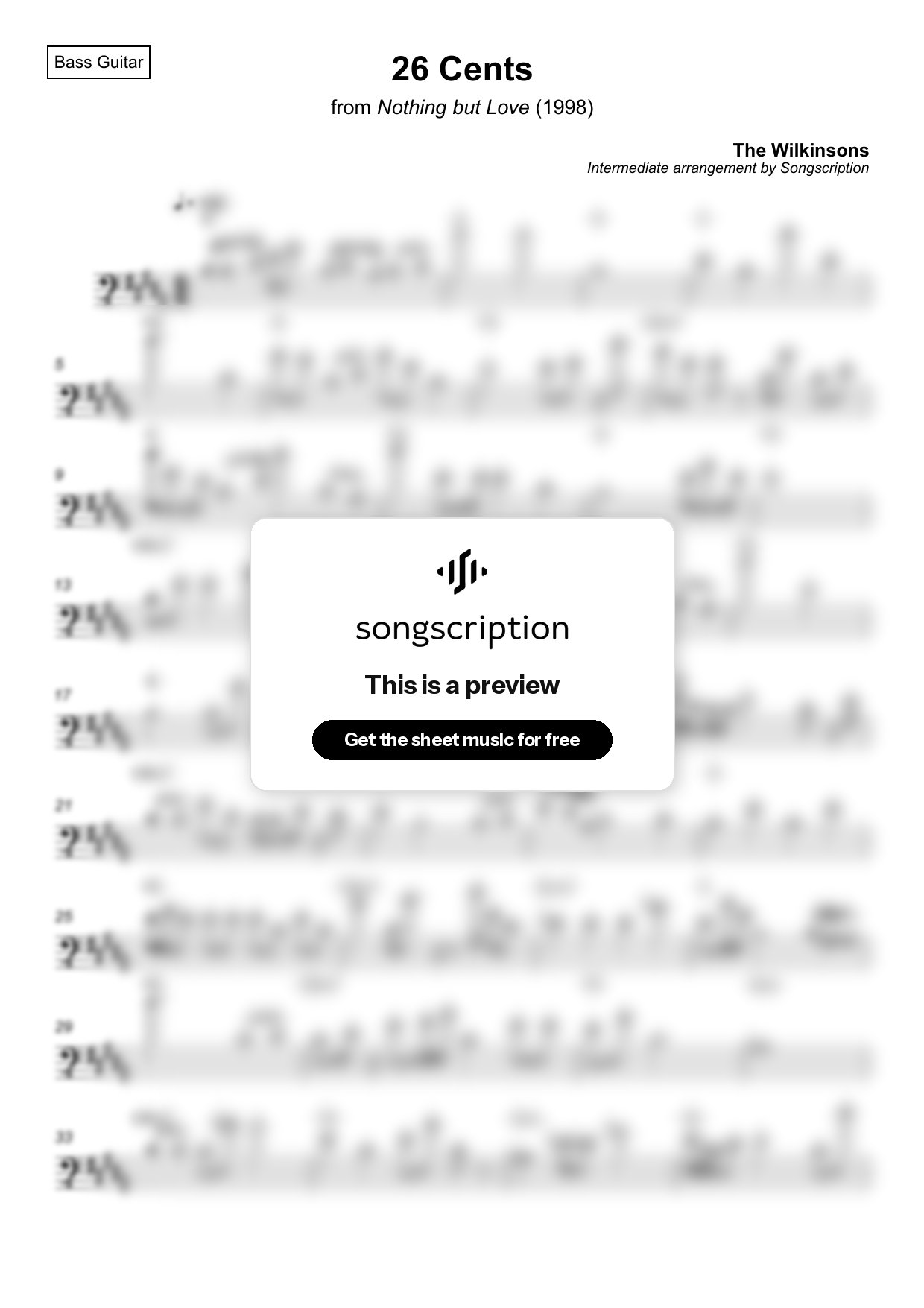 Intermediate Bass Guitar Sheet Music for "26 Cents" by The Wilkinsons
