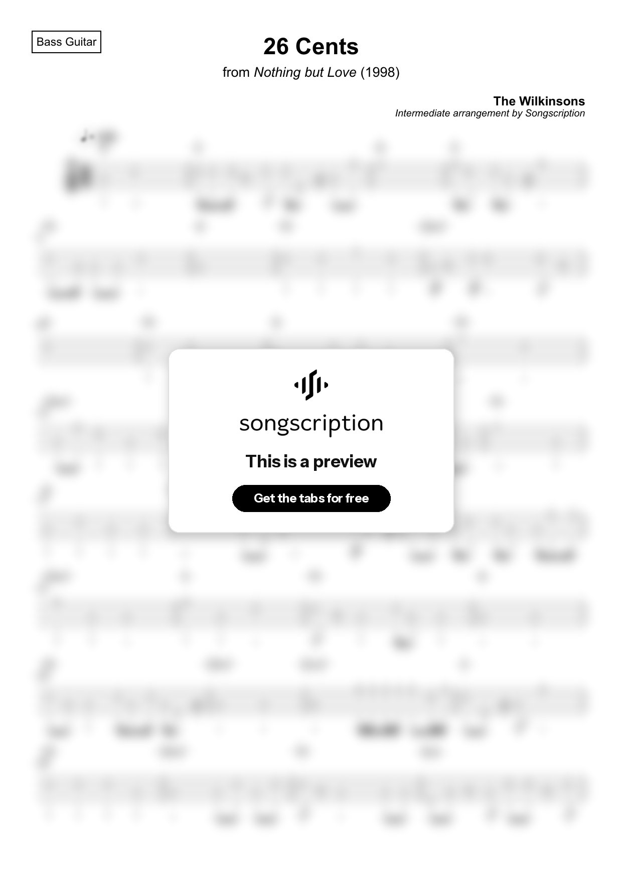 Intermediate Bass Guitar Tabs for "26 Cents" by The Wilkinsons