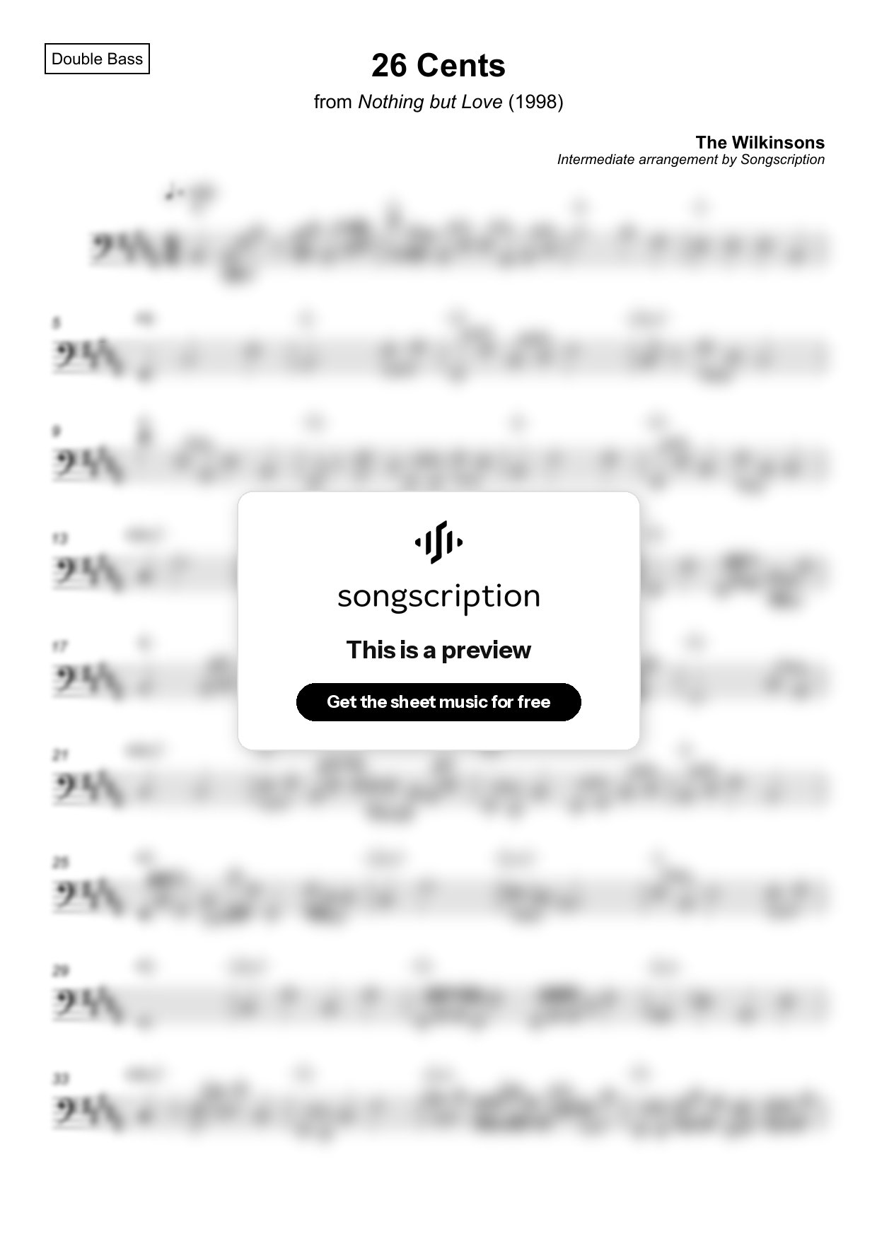 Intermediate Double Bass Sheet Music for "26 Cents" by The Wilkinsons