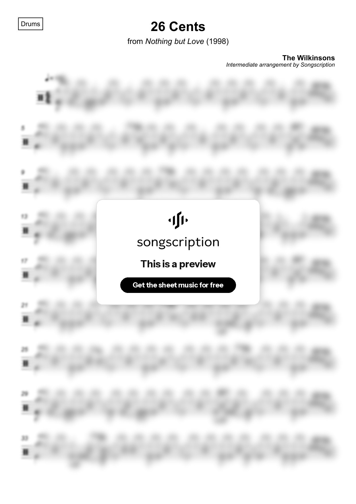 Intermediate Drums Sheet Music for "26 Cents" by The Wilkinsons