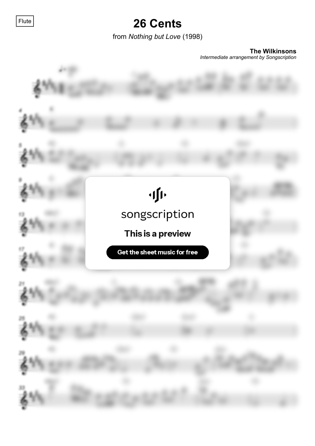 Intermediate Flute Sheet Music for "26 Cents" by The Wilkinsons