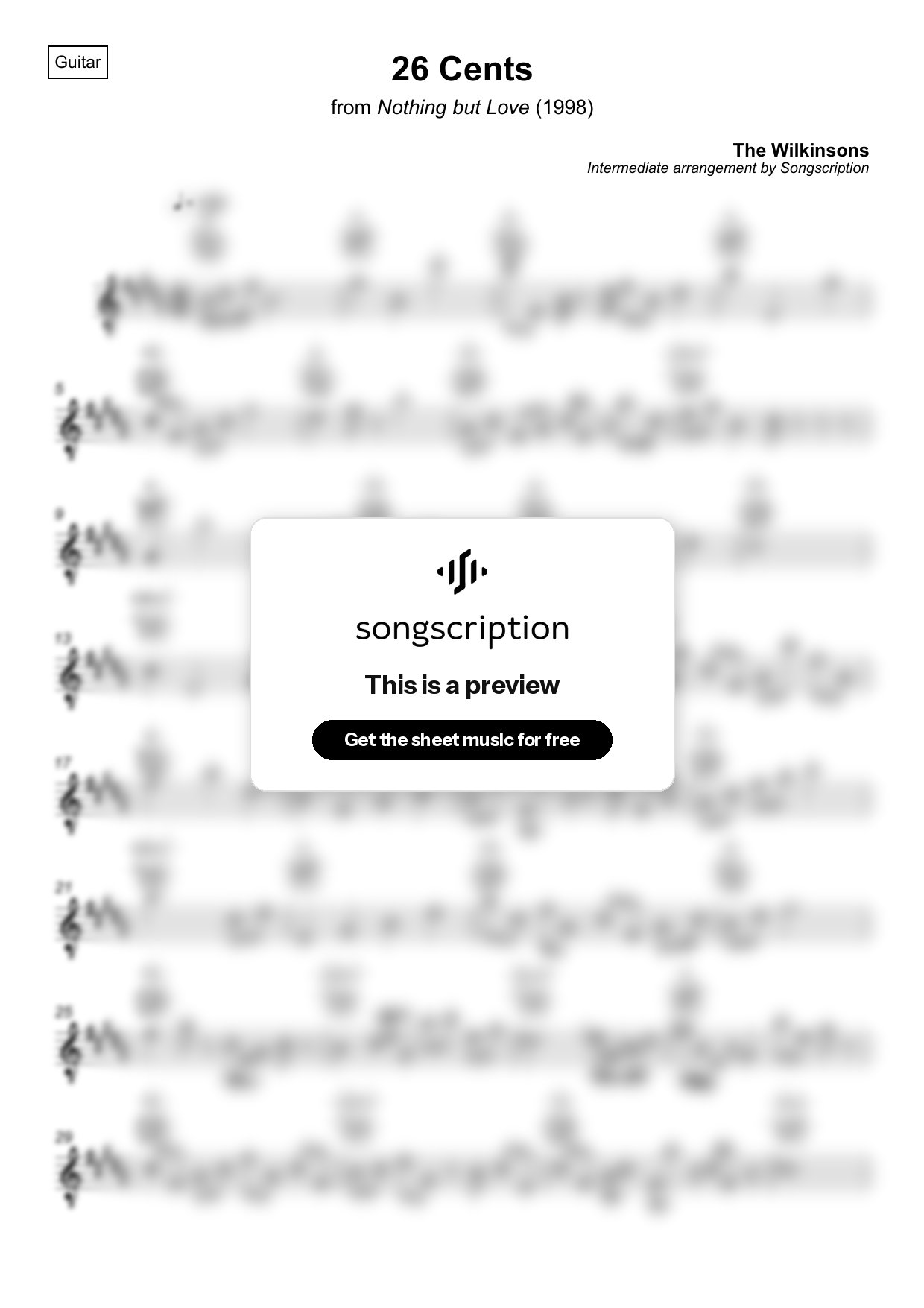Intermediate Acoustic Guitar Sheet Music for "26 Cents" by The Wilkinsons