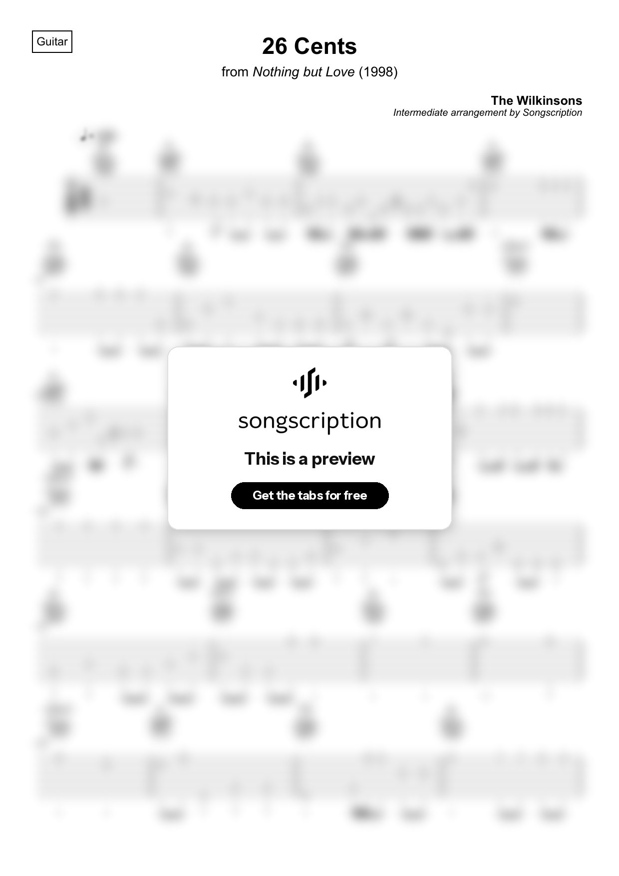 Intermediate Acoustic Guitar Tabs for "26 Cents" by The Wilkinsons