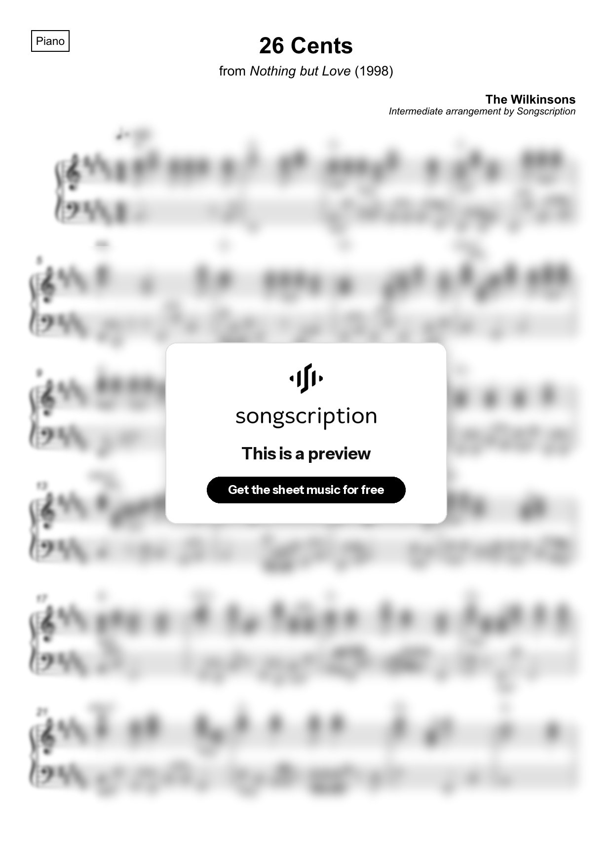 Intermediate Piano Sheet Music for "26 Cents" by The Wilkinsons