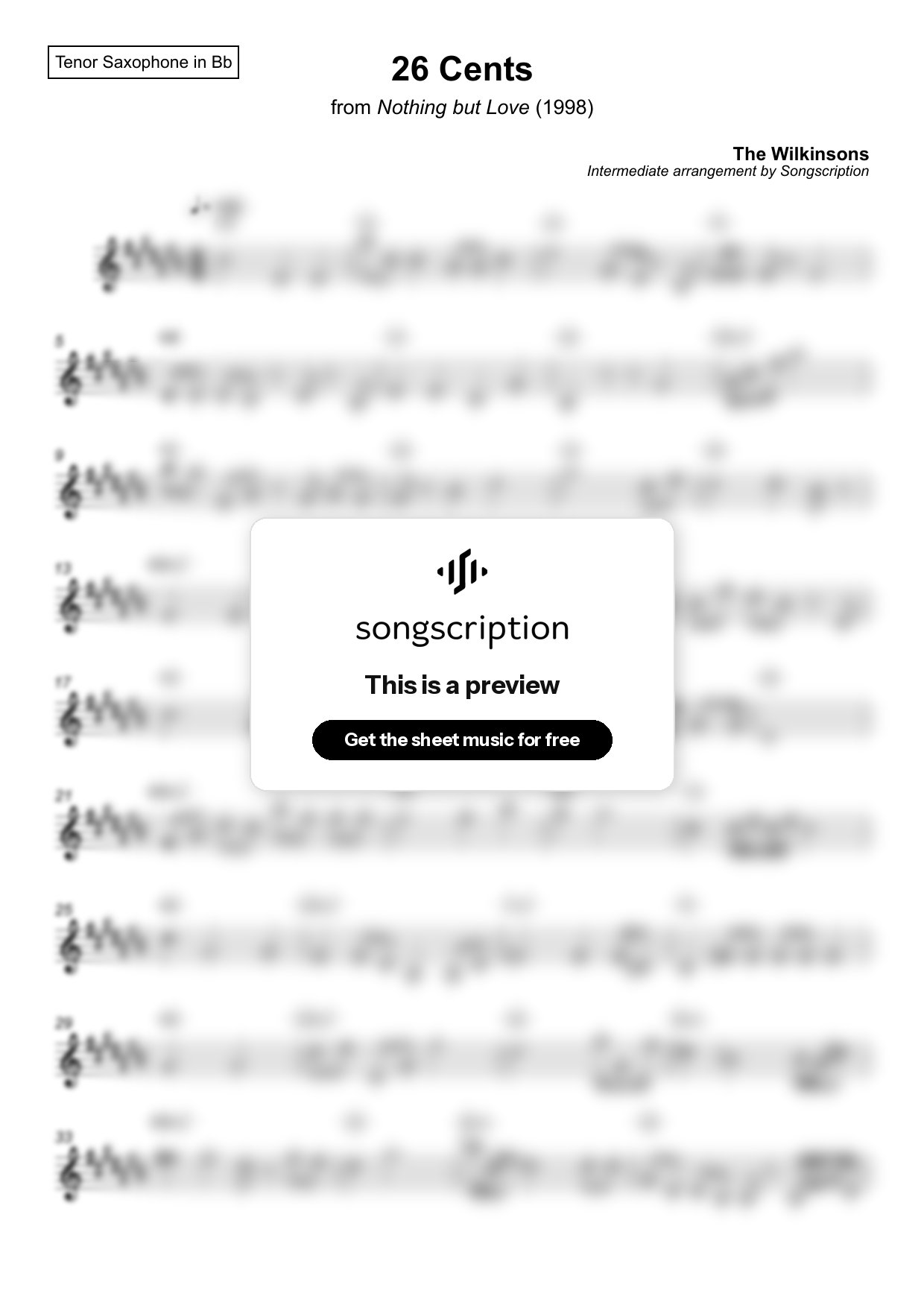 Intermediate Tenor Sax Sheet Music for "26 Cents" by The Wilkinsons