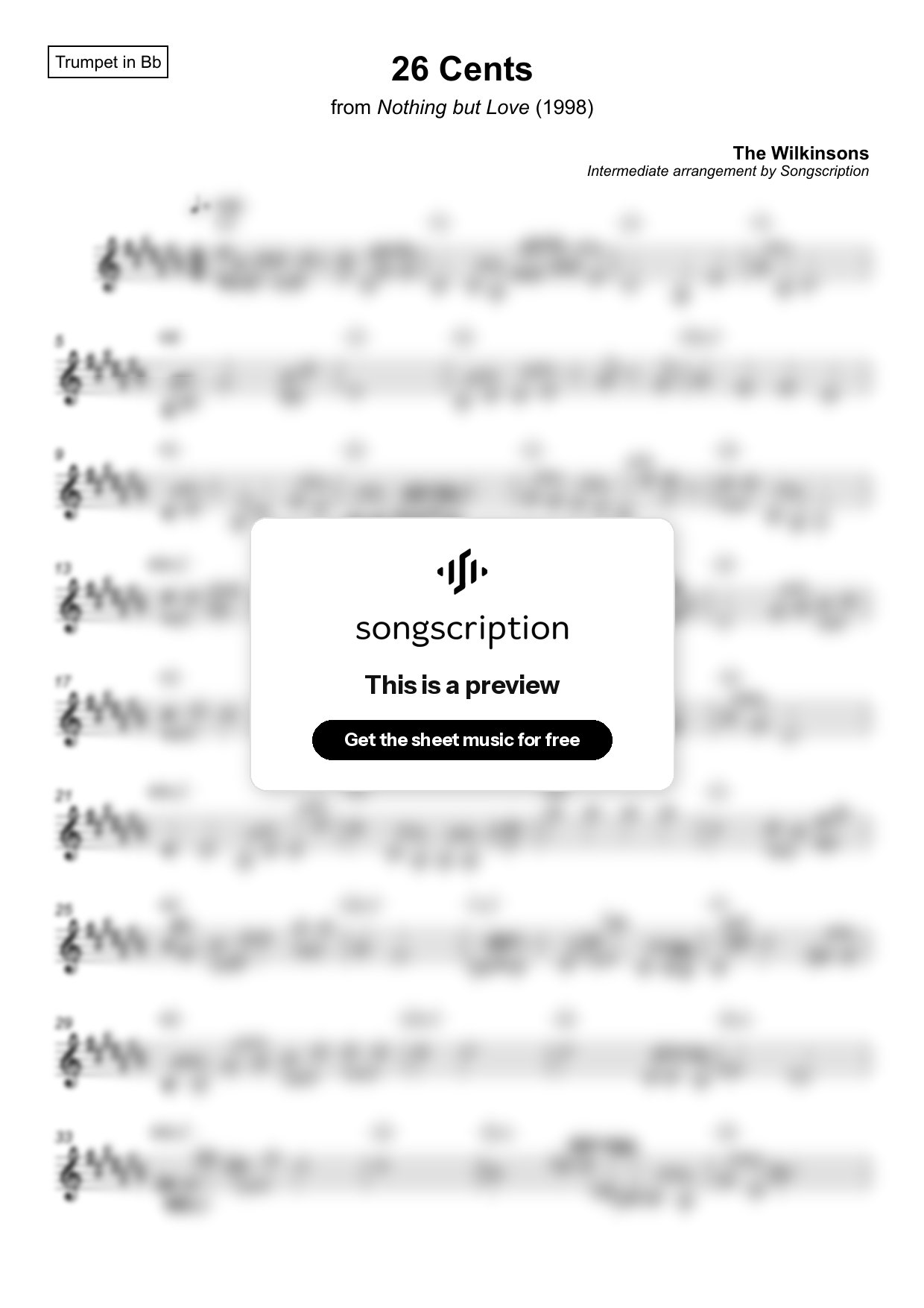 Intermediate Trumpet Sheet Music for "26 Cents" by The Wilkinsons