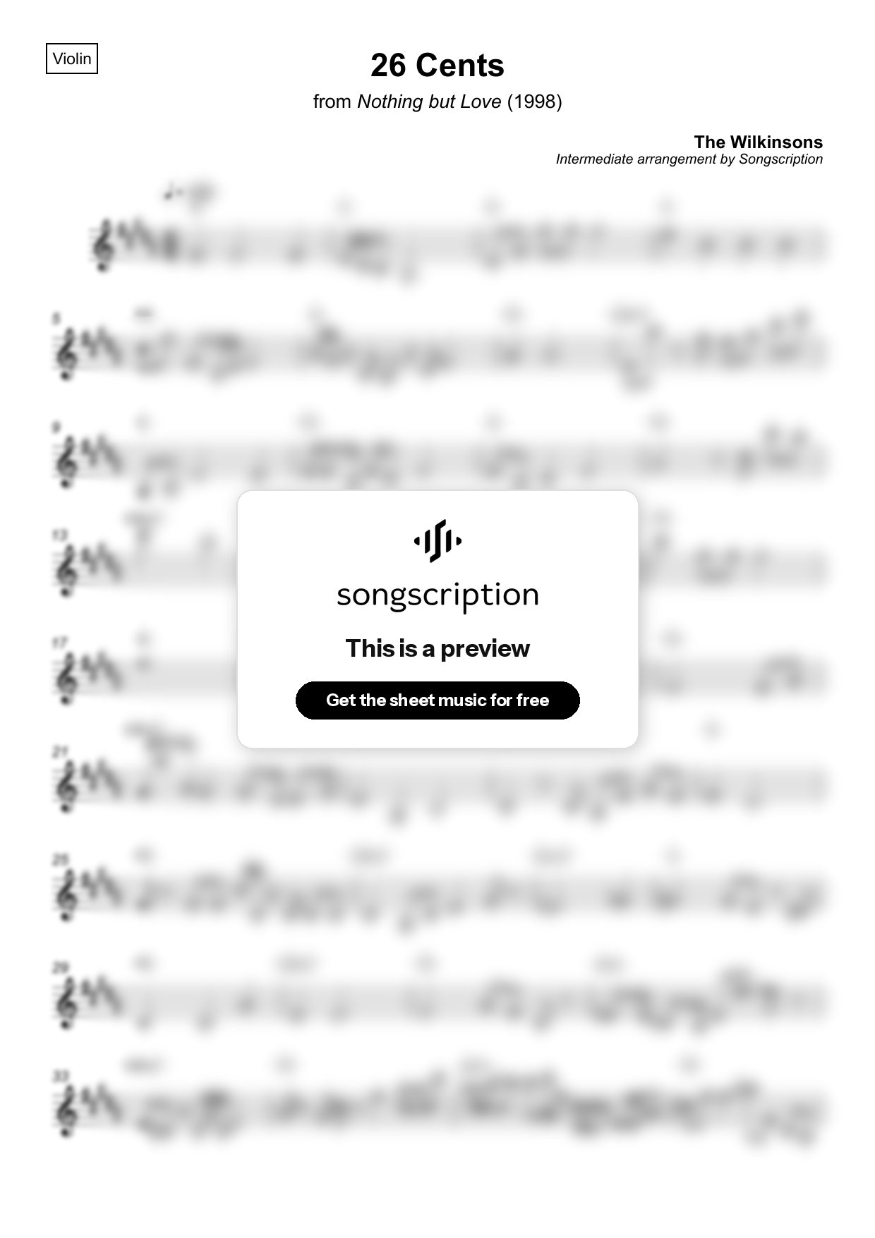 Intermediate Violin Sheet Music for "26 Cents" by The Wilkinsons