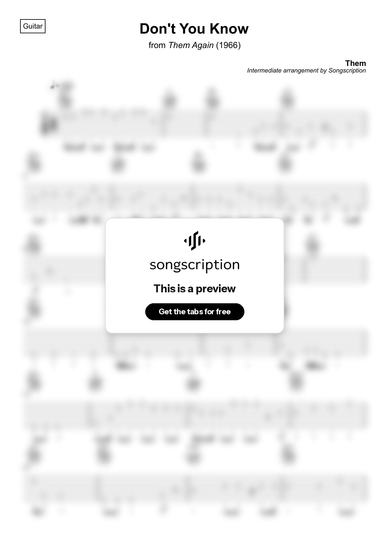 Intermediate Acoustic Guitar Tabs for "Don't You Know" by Them