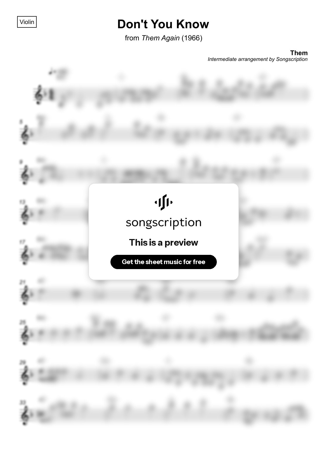 Intermediate Violin Sheet Music for "Don't You Know" by Them