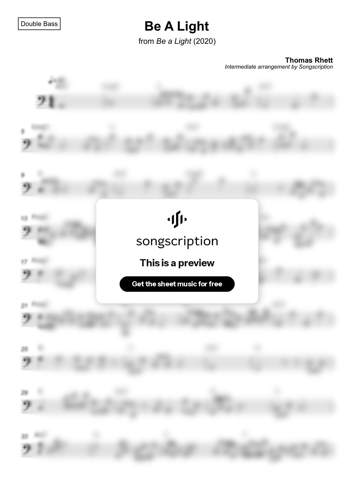 Intermediate Double Bass Sheet Music for "Be A Light" by Thomas Rhett