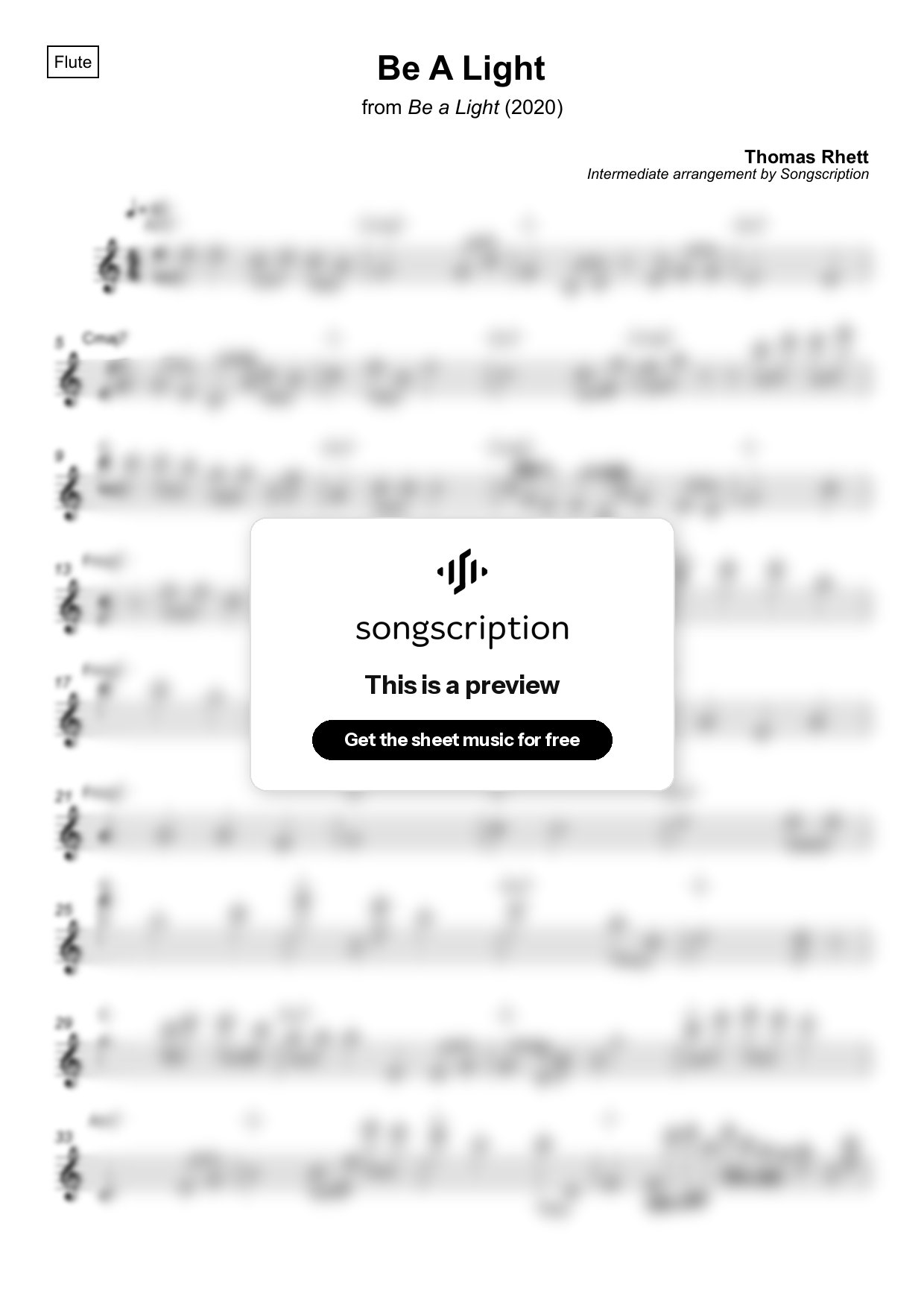 Intermediate Flute Sheet Music for "Be A Light" by Thomas Rhett
