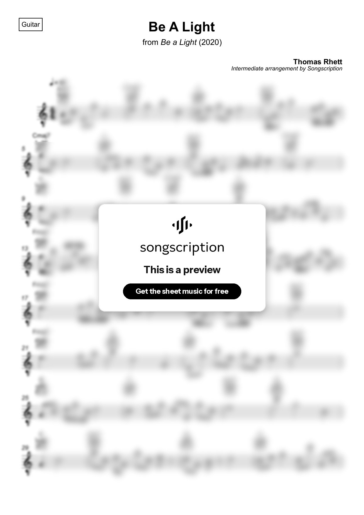 Intermediate Acoustic Guitar Sheet Music for "Be A Light" by Thomas Rhett