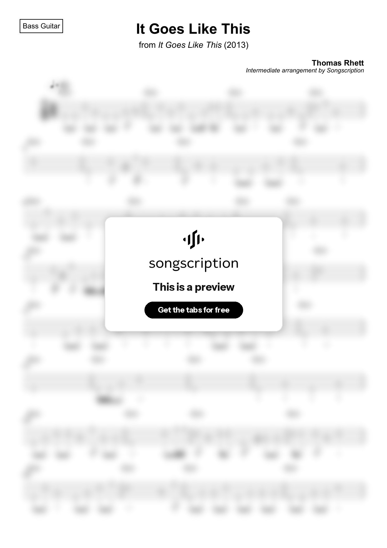Intermediate Bass Guitar Tabs for "It Goes Like This" by Thomas Rhett