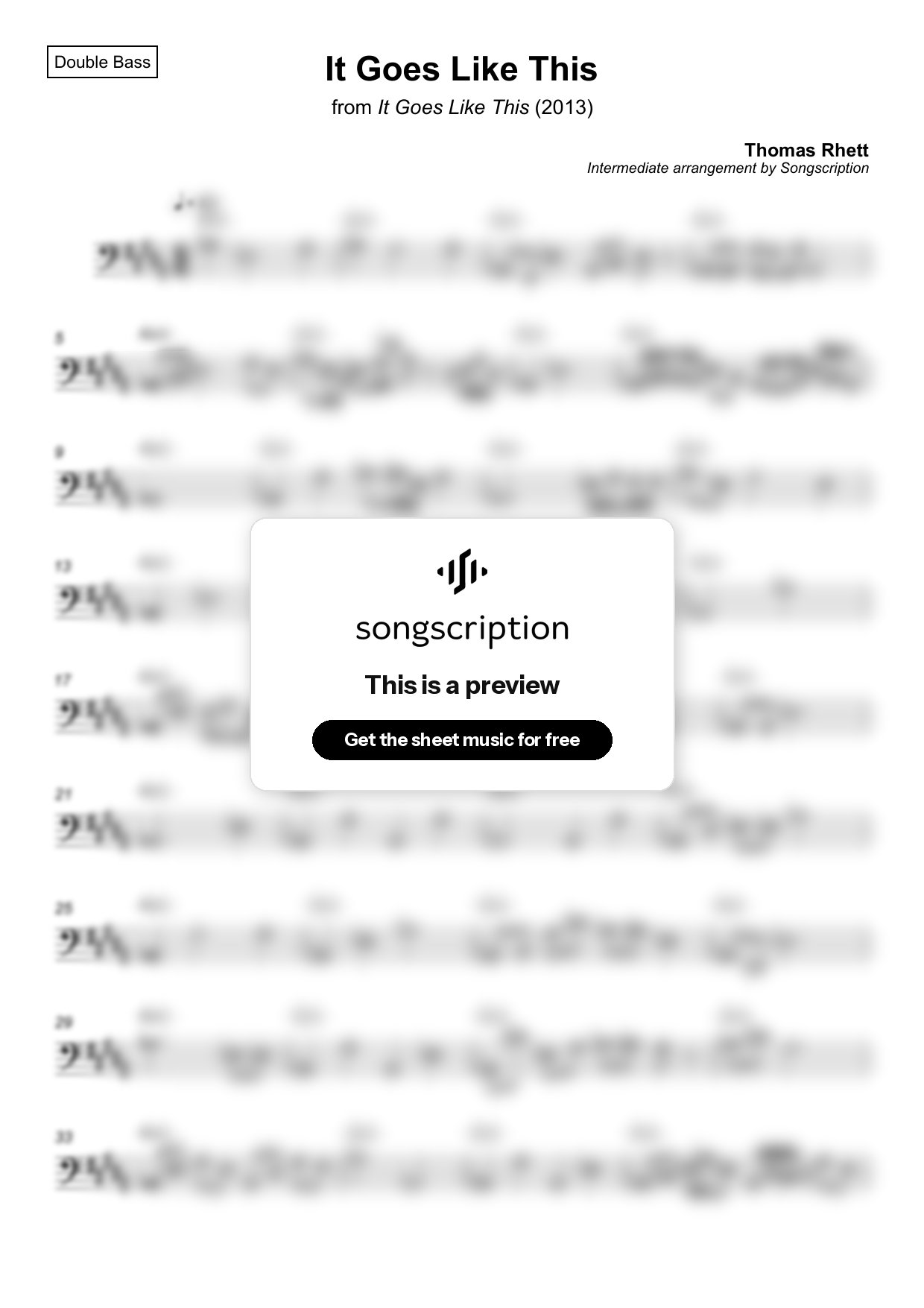Intermediate Double Bass Sheet Music for "It Goes Like This" by Thomas Rhett