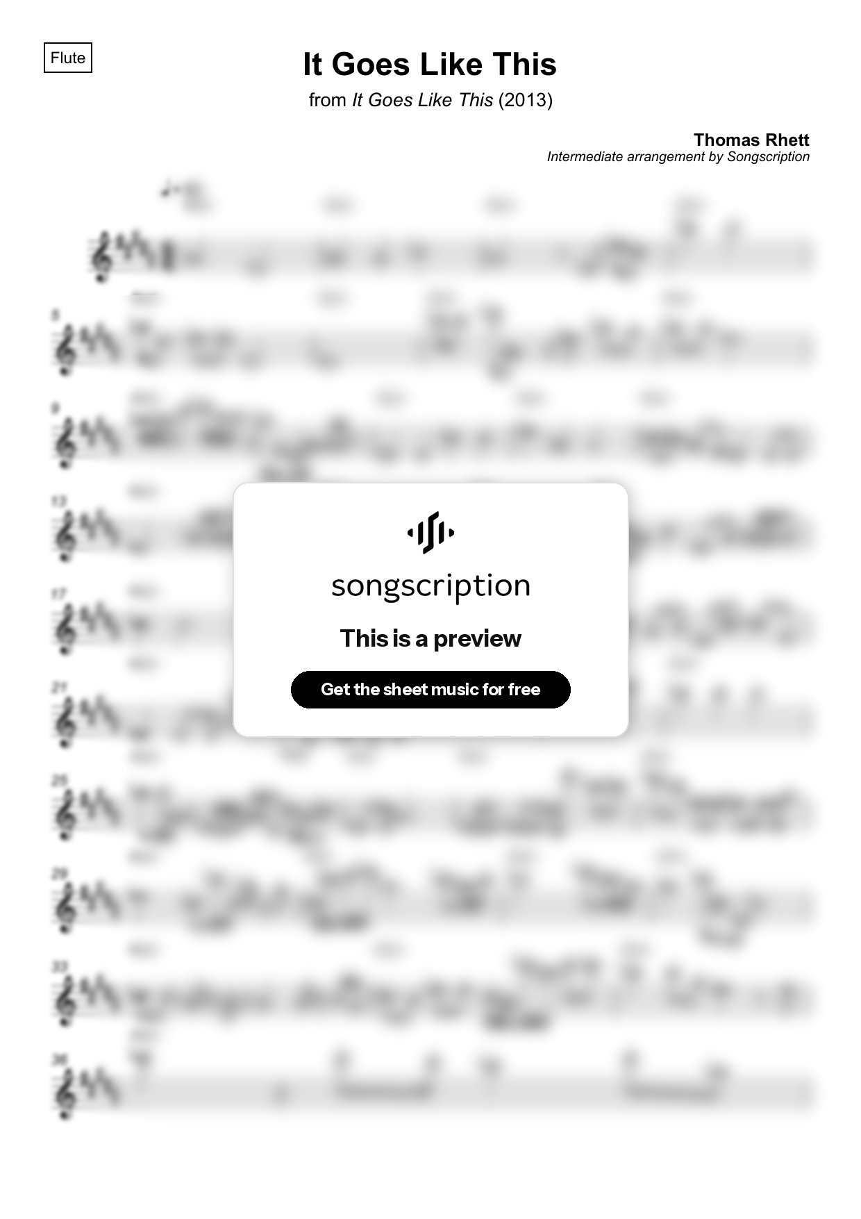 Intermediate Flute Sheet Music for "It Goes Like This" by Thomas Rhett