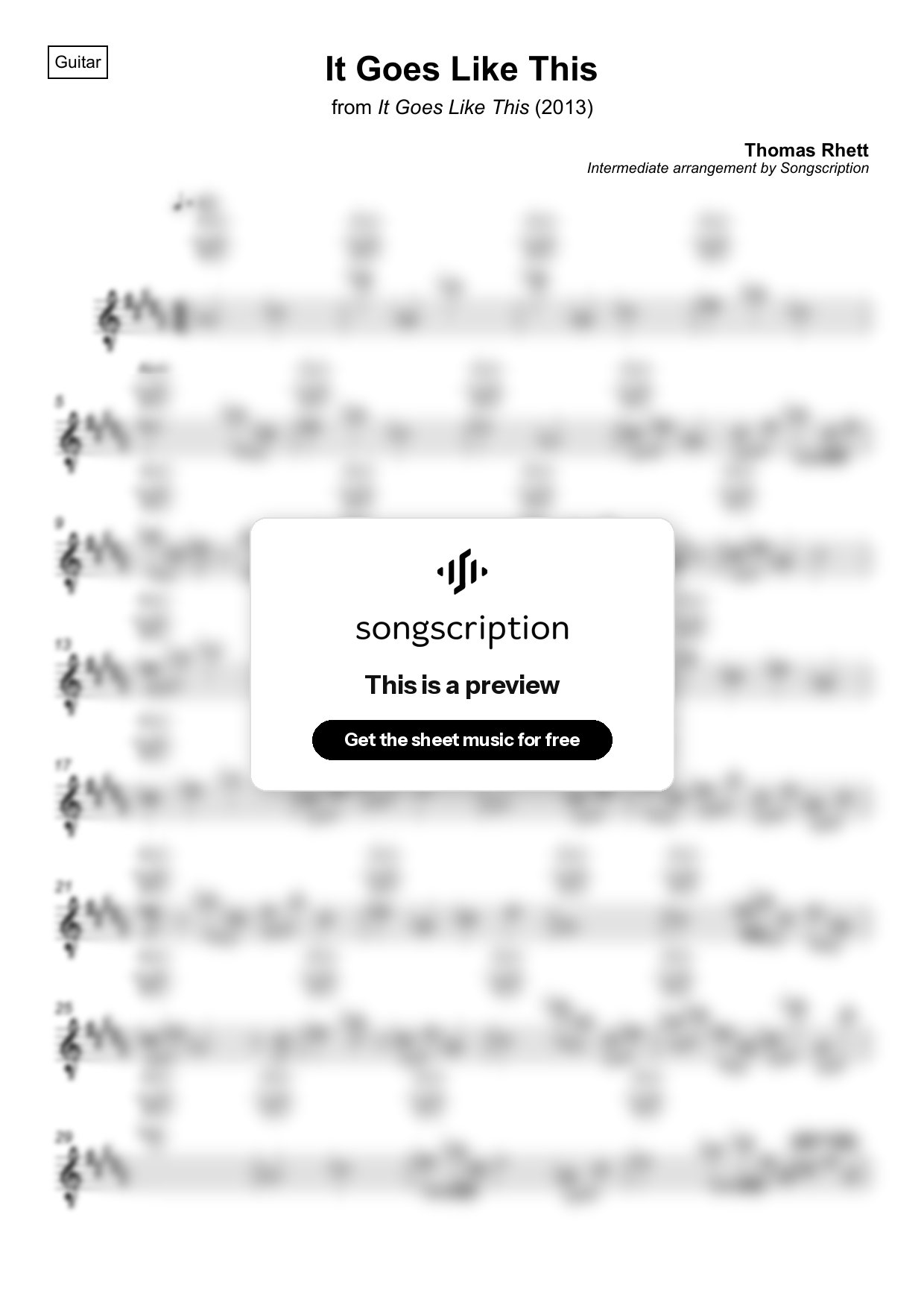 Intermediate Acoustic Guitar Sheet Music for "It Goes Like This" by Thomas Rhett
