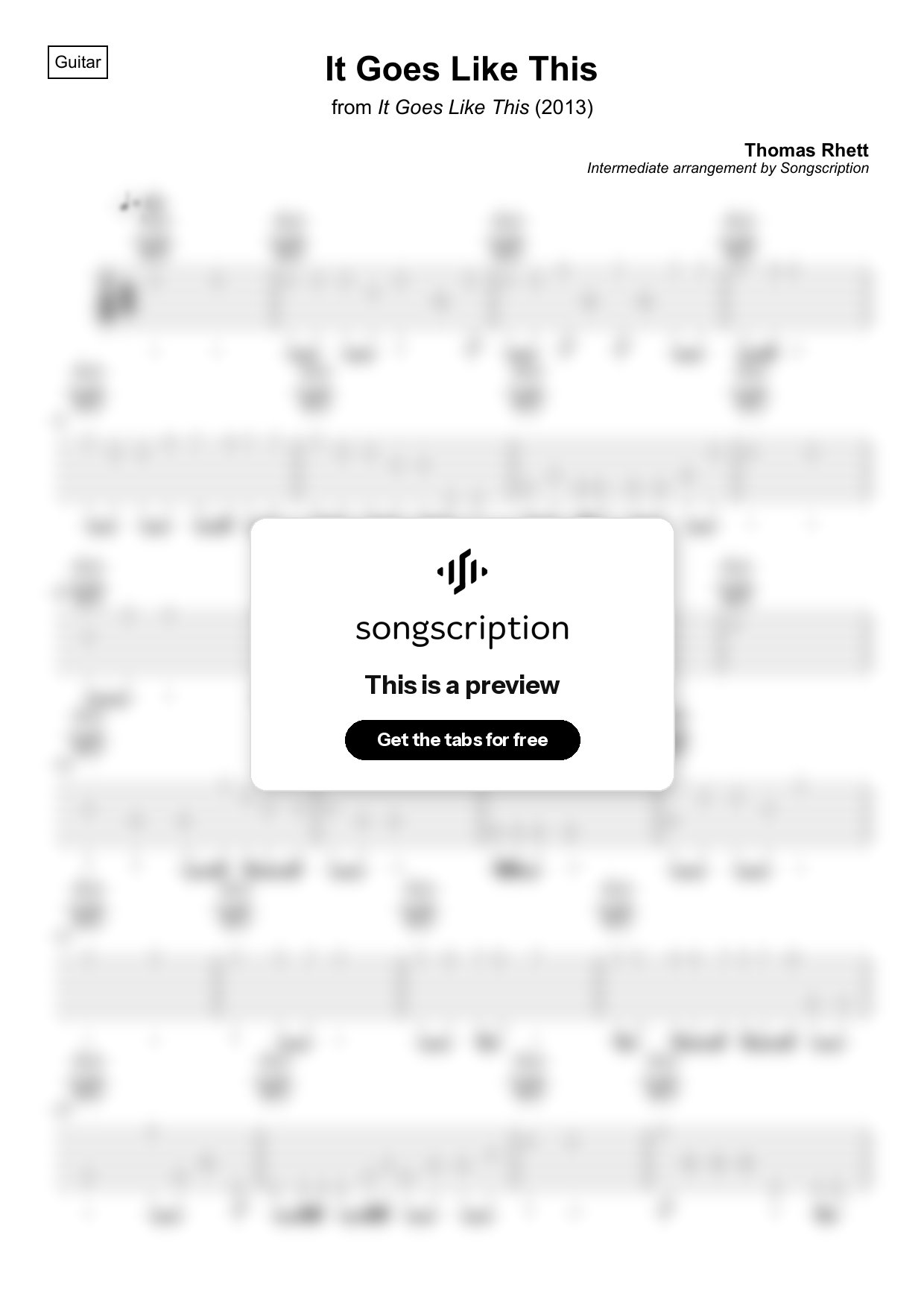 Intermediate Acoustic Guitar Tabs for "It Goes Like This" by Thomas Rhett