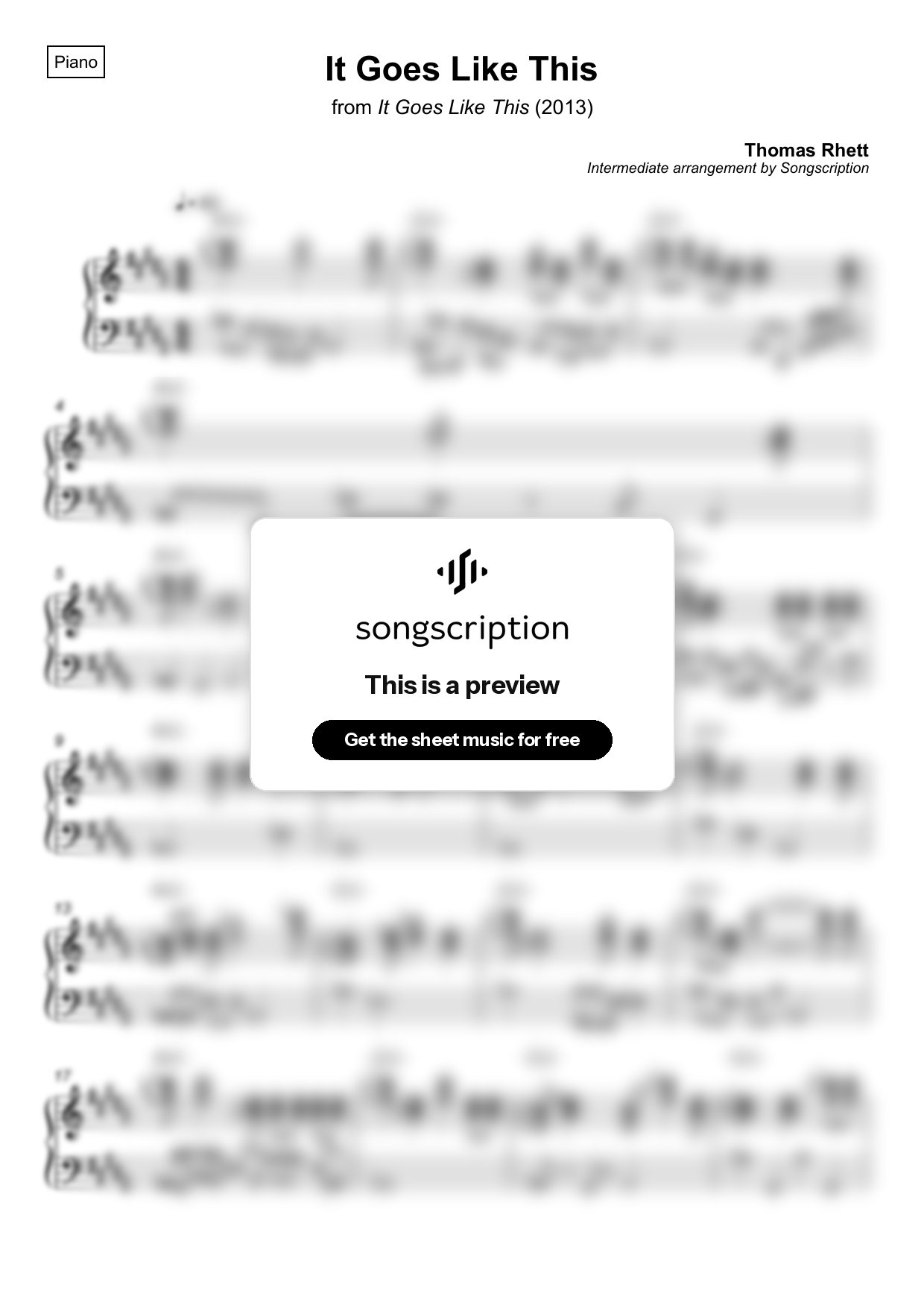 Intermediate Piano Sheet Music for "It Goes Like This" by Thomas Rhett