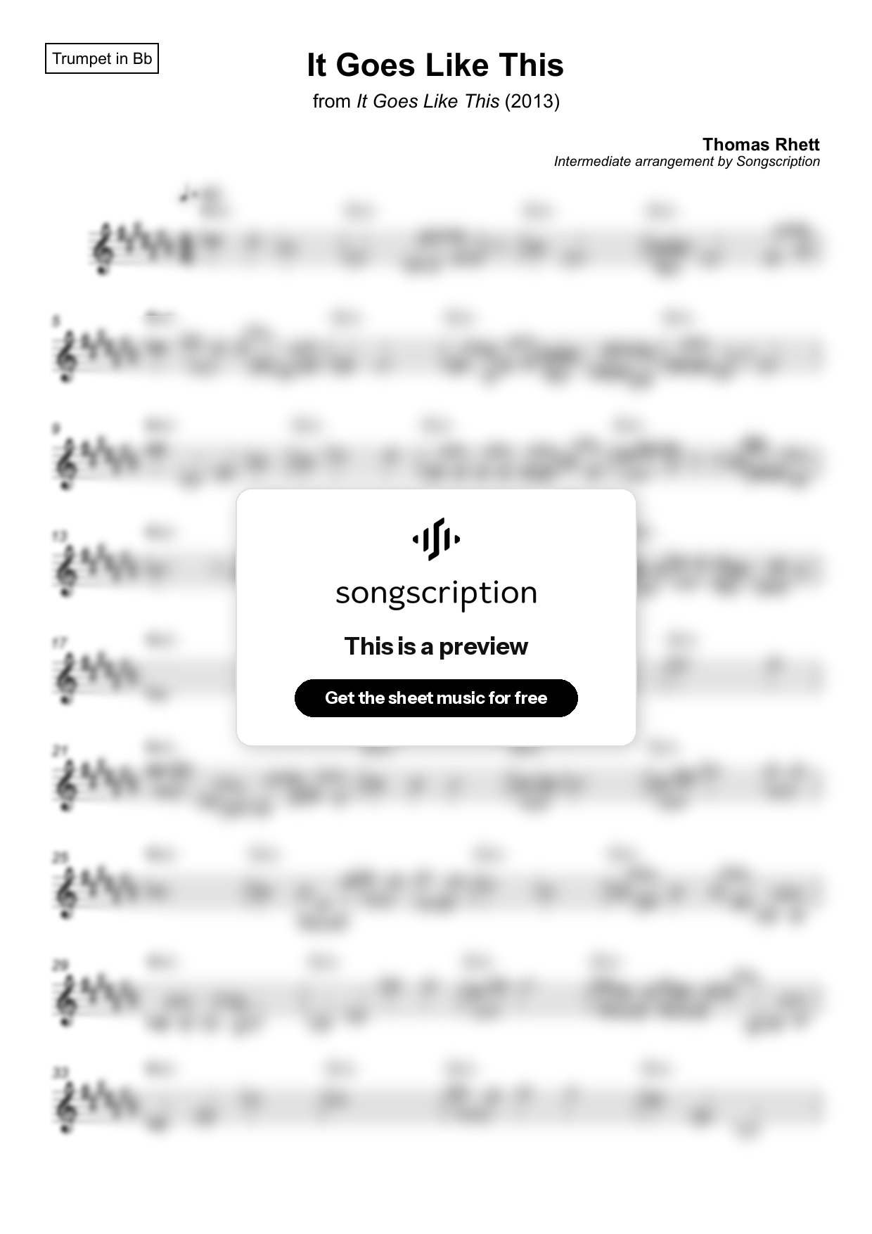 Intermediate Trumpet Sheet Music for "It Goes Like This" by Thomas Rhett