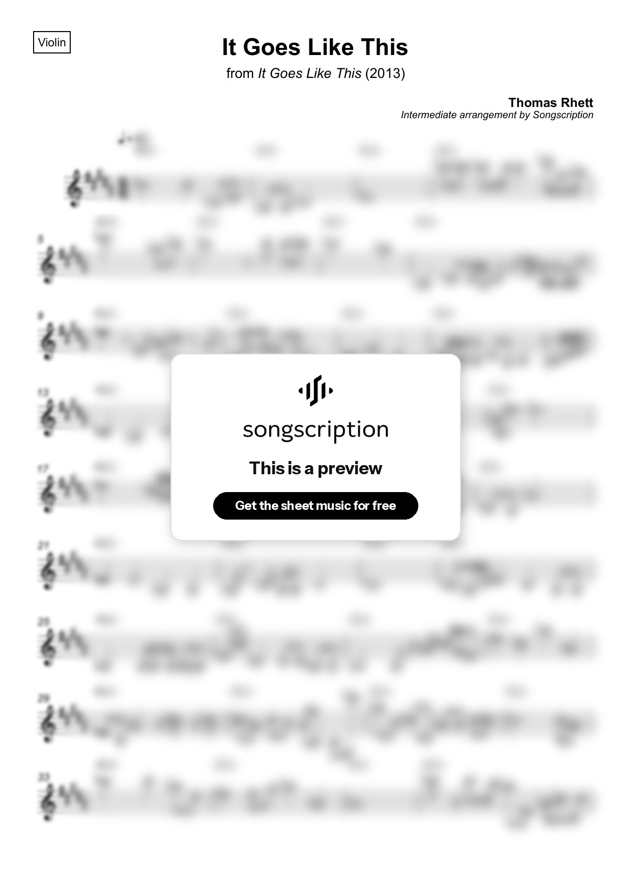 Intermediate Violin Sheet Music for "It Goes Like This" by Thomas Rhett
