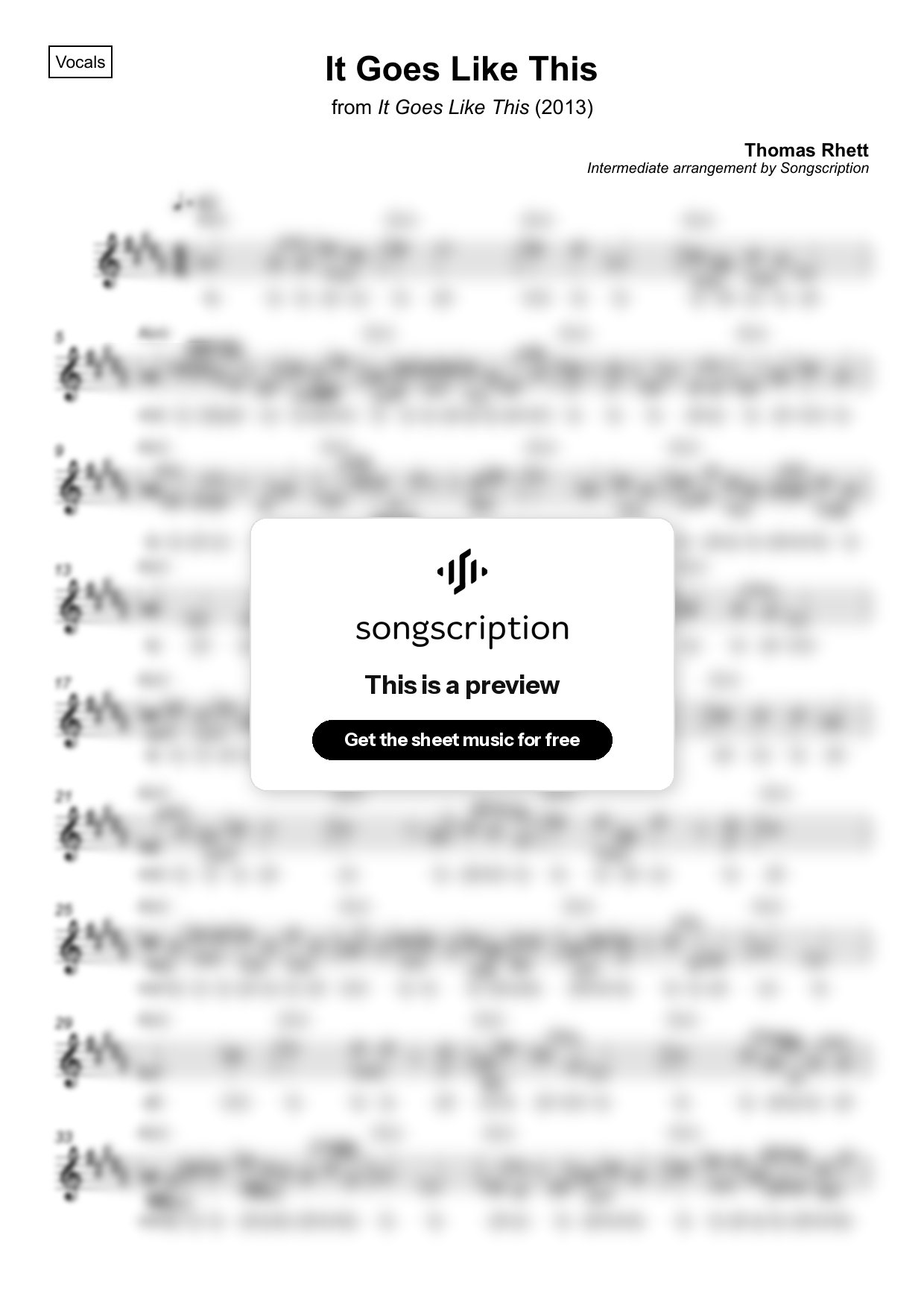 Intermediate Vocals Sheet Music for "It Goes Like This" by Thomas Rhett
