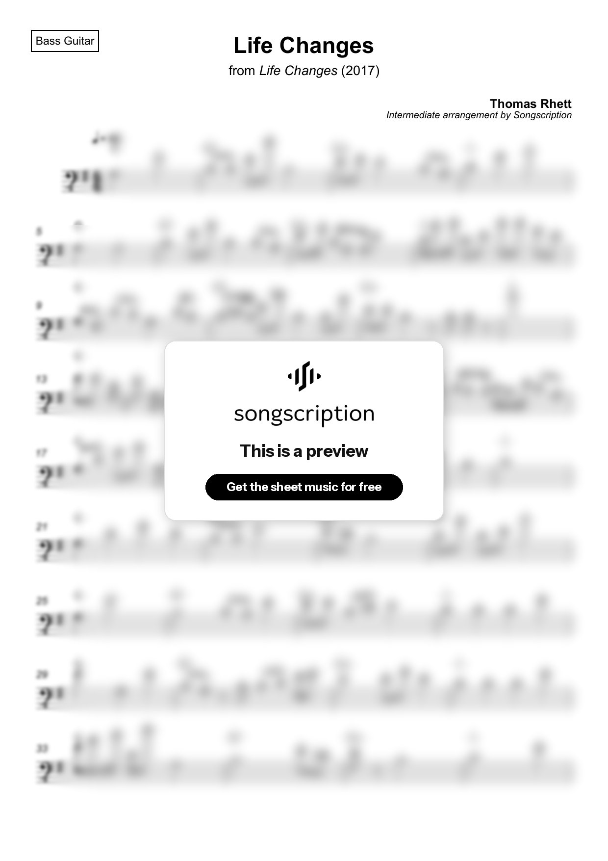 Intermediate Bass Guitar Sheet Music for "Life Changes" by Thomas Rhett