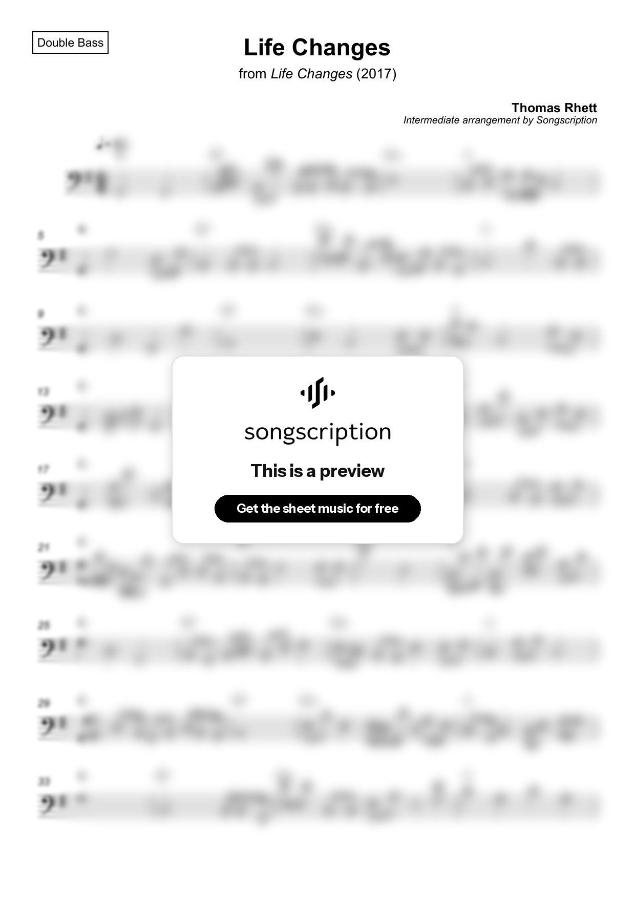 Intermediate Double Bass Sheet Music for "Life Changes" by Thomas Rhett